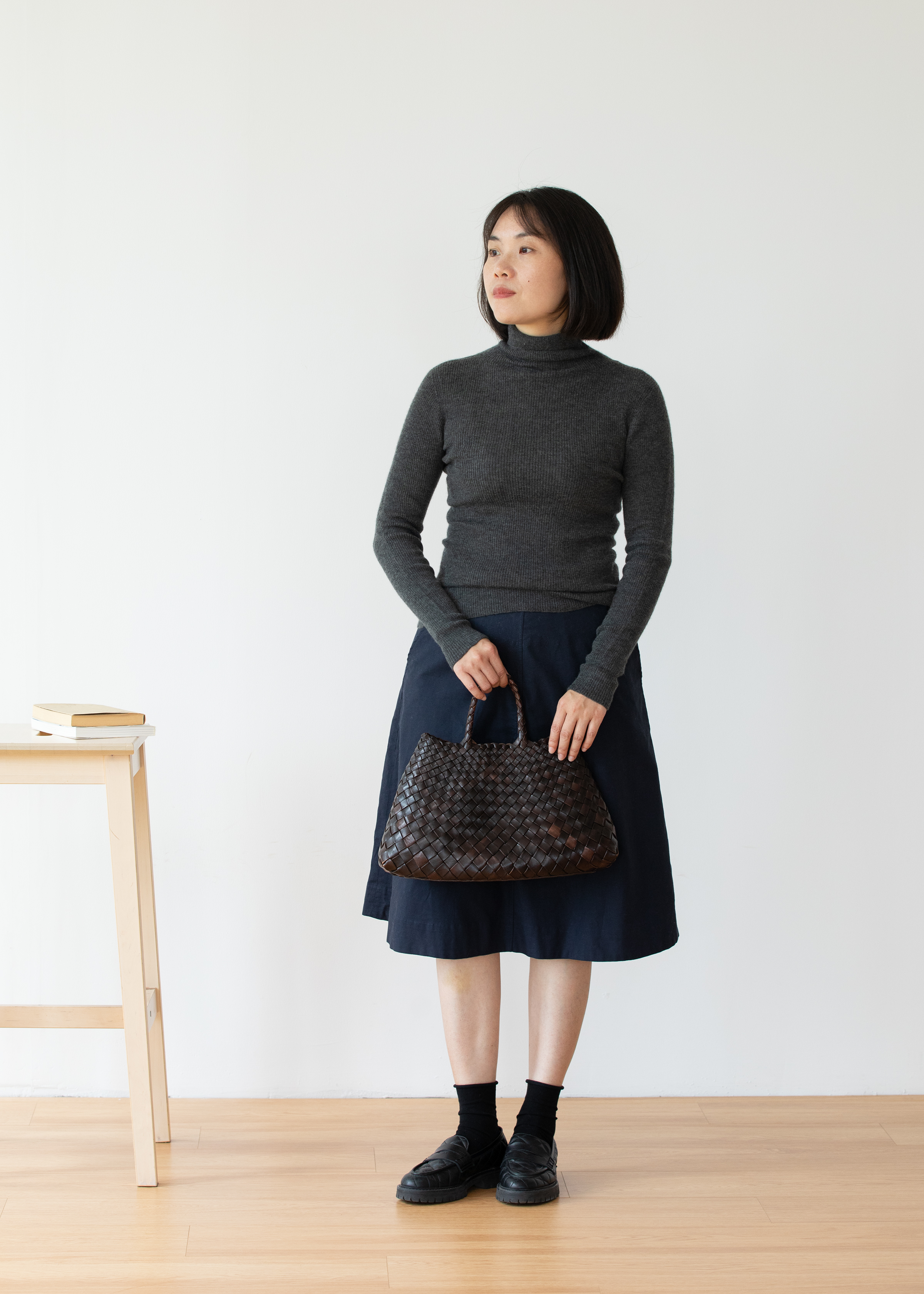 小金象 山羊绒100% 18针轻薄一体成型修身罗纹两翻高领保暖打底衫