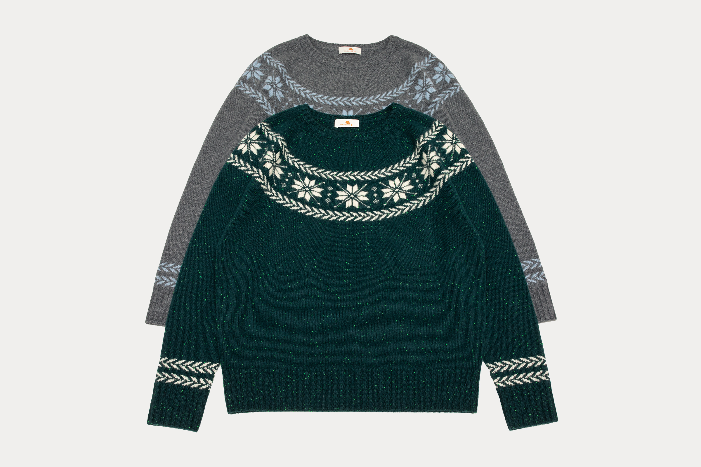 小金象 山羊绒100% 女无缝一体成型8针中厚费尔岛圆领长袖套头衫