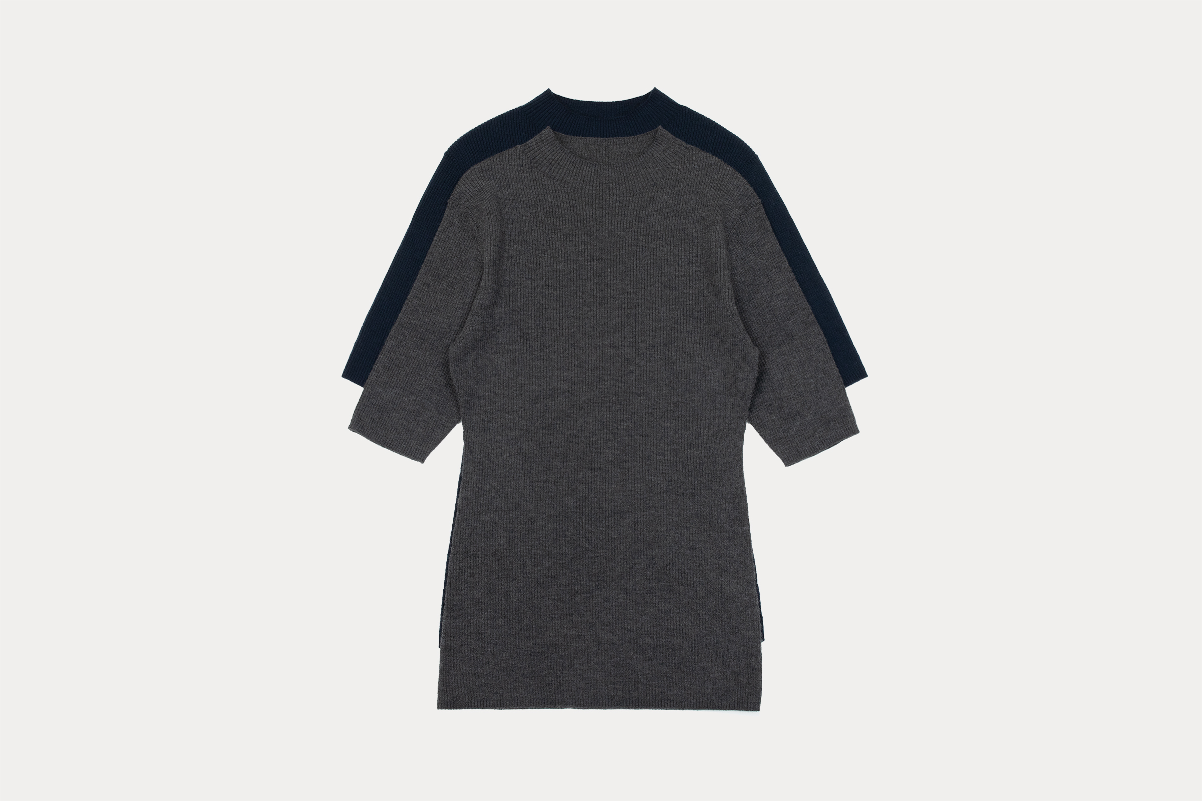 小金象 山羊绒100% 精纺3/68支女一体成型罗纹修身半高领短袖套头