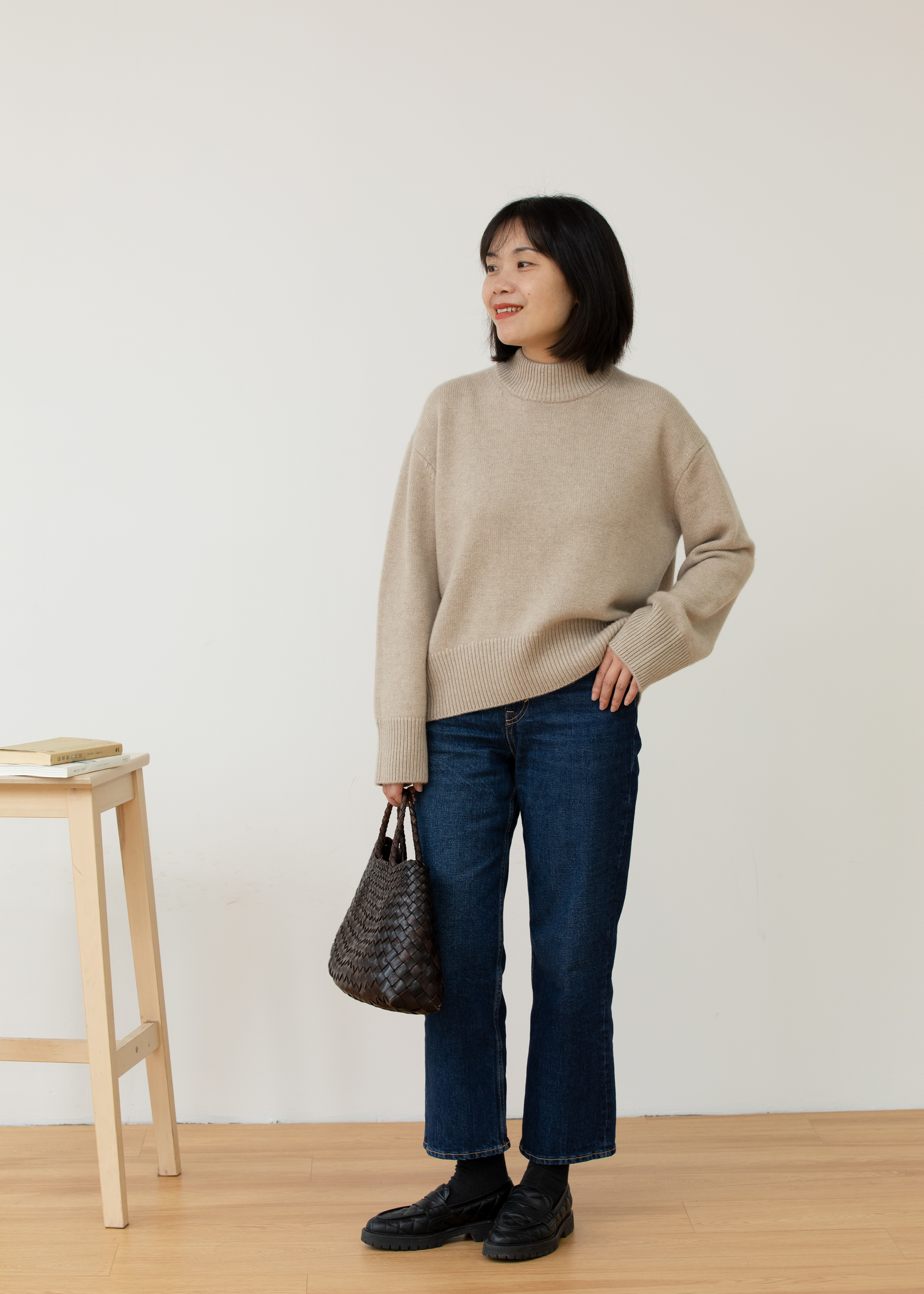 小金象 山羊绒100% -女 粗针半高圆领廓型 Cashmere 厚实 康赛妮