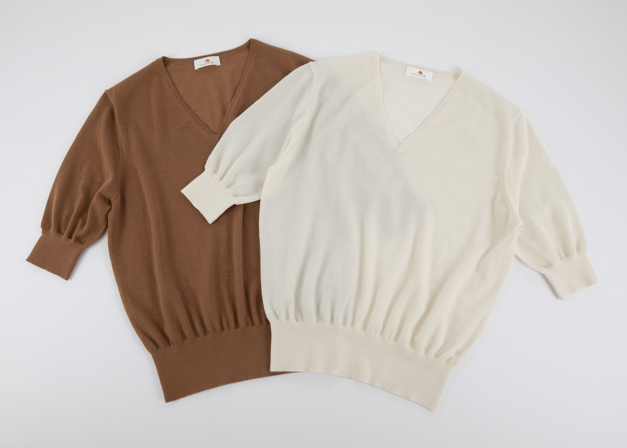 小金象 - 山羊绒100% - 女16针精纺Cashmere V领五分袖 薄 康赛妮