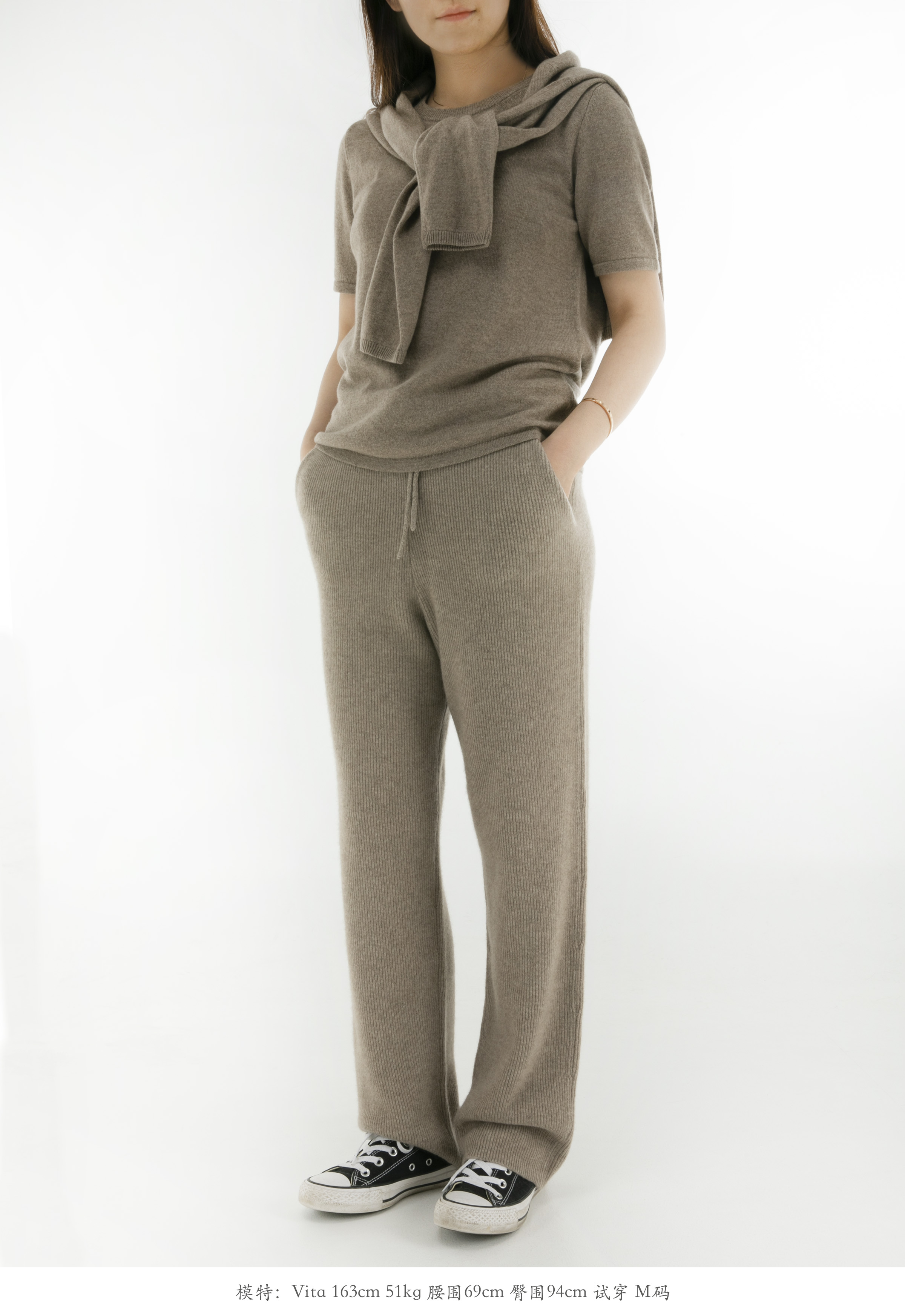 小金象 CASHMERE 100% 柔和舒适 女中厚针织羊绒直筒长裤 康赛妮