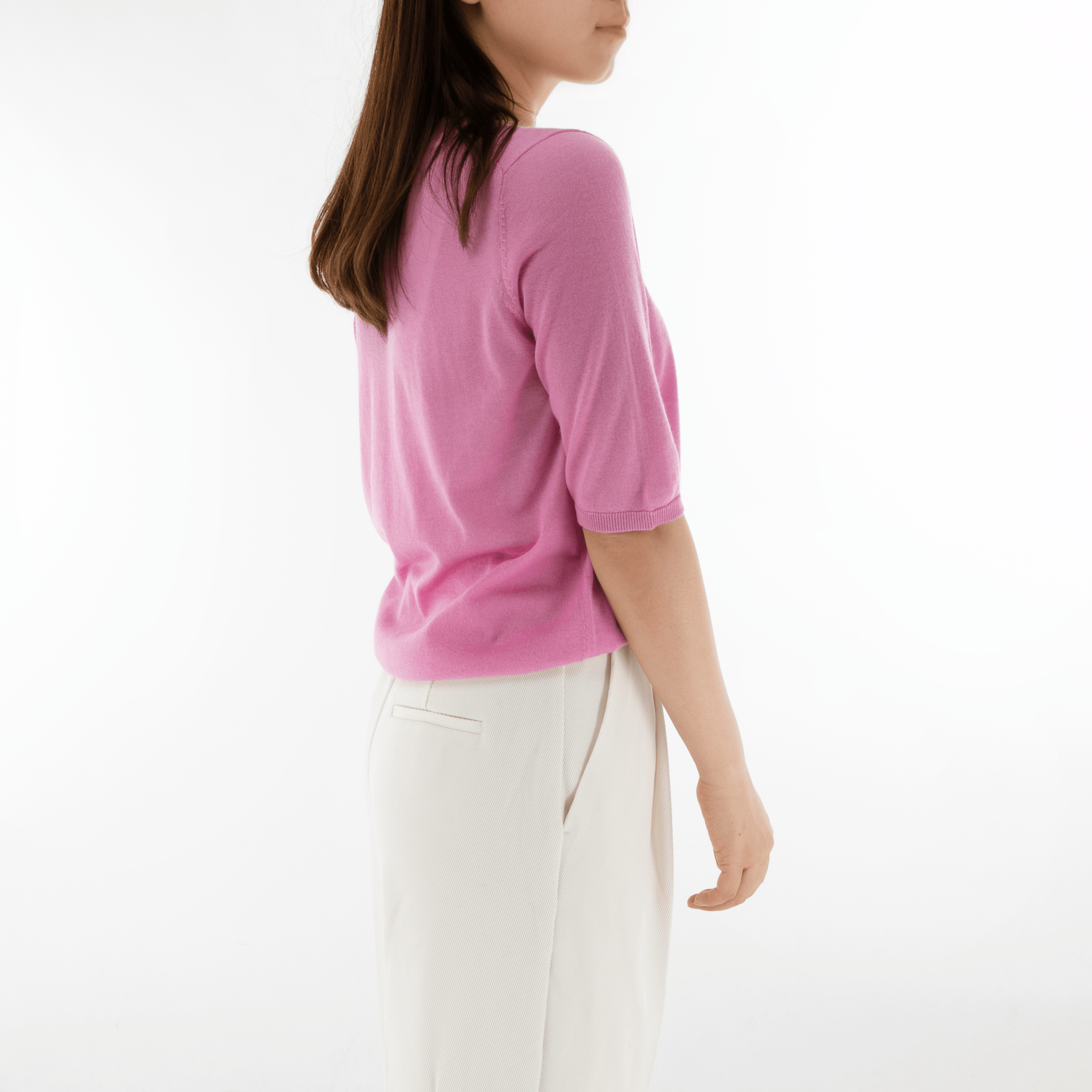 小金象 山羊绒70% 真丝30% - 自然从容 女春夏超薄圆领中袖针织衫