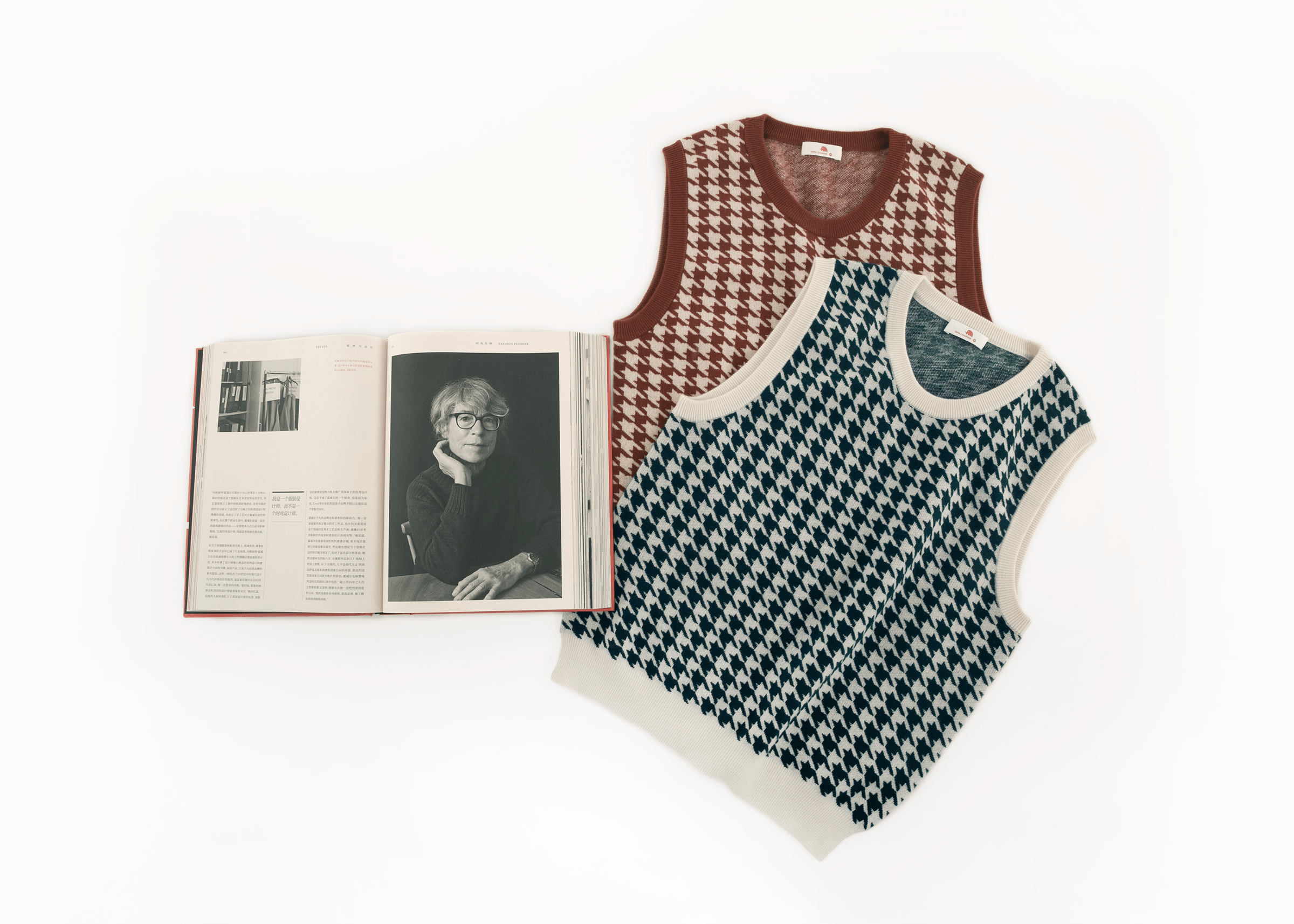小金象 - 山羊绒100% - 复古文艺 36支提花千鸟格中厚圆领背心