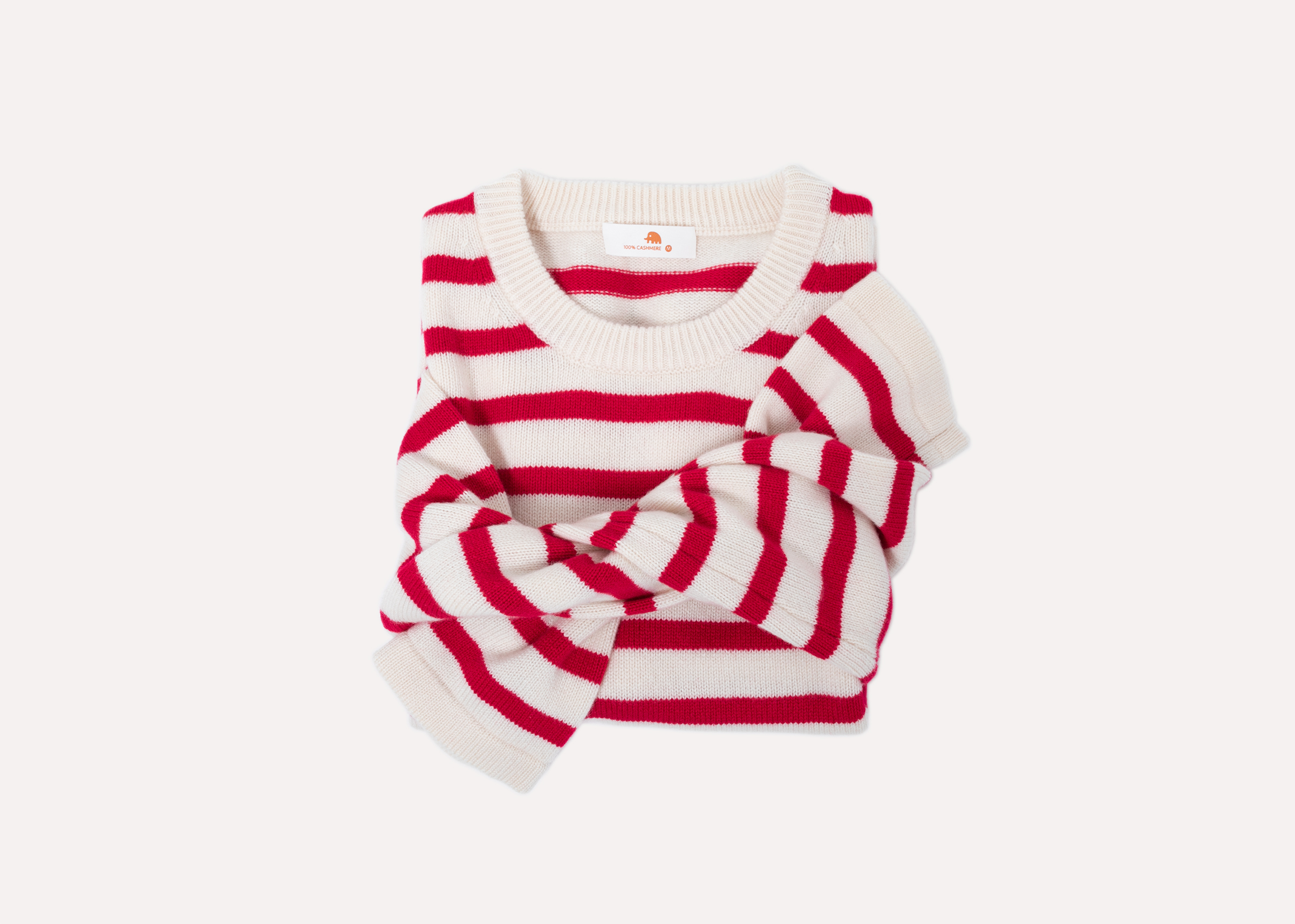 小金象 山羊绒100% - 轻法式 女7针中厚圆领条纹针织套头 康赛妮