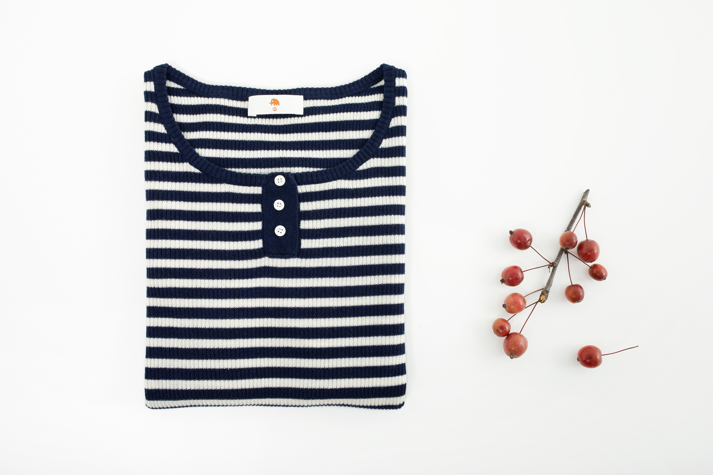 小金象 真丝85%山羊绒15% -春秋简约罗纹7分袖亨利领条纹衫康赛妮