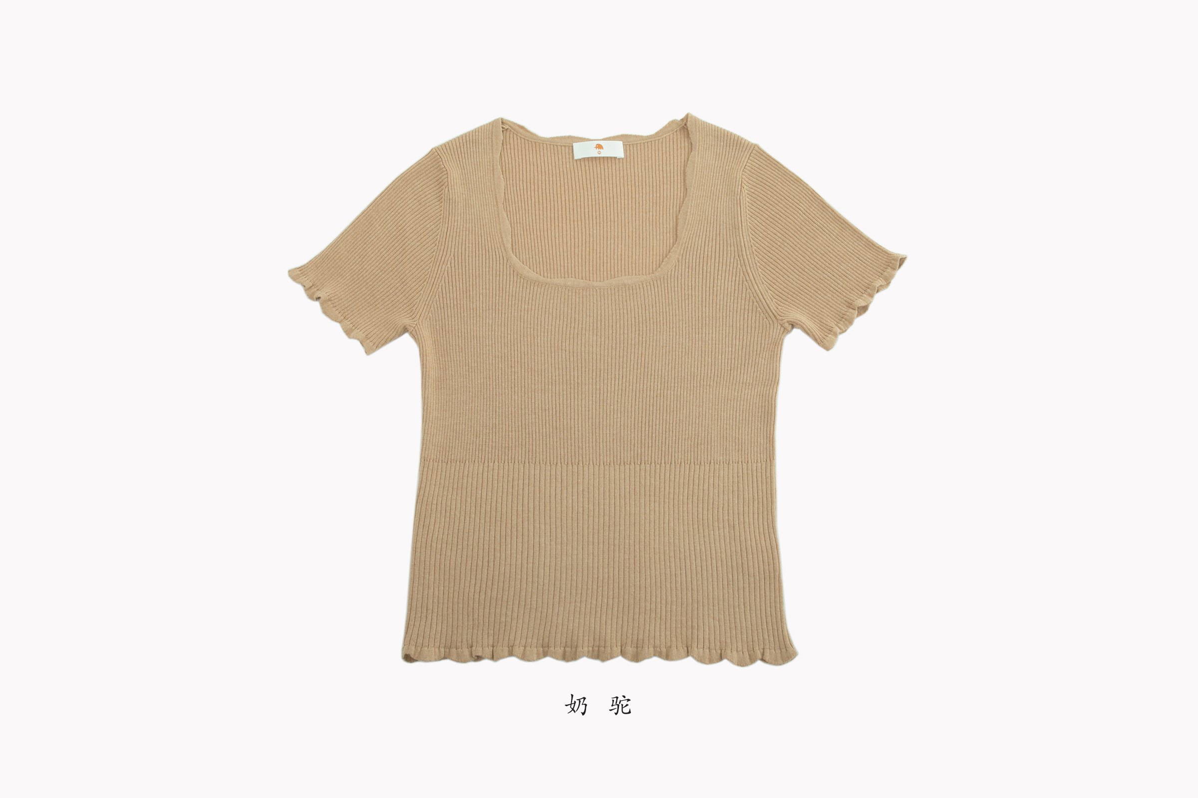 小金象 真丝85% 山羊绒15% - 春夏复古花边U领修身罗纹短袖康赛妮