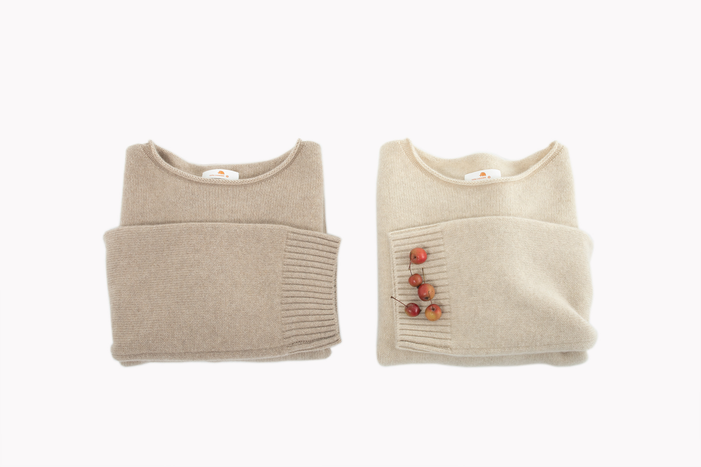 小金象 - 山羊绒100% -女5针自然卷边一字领落肩袖廓形短款套头衫