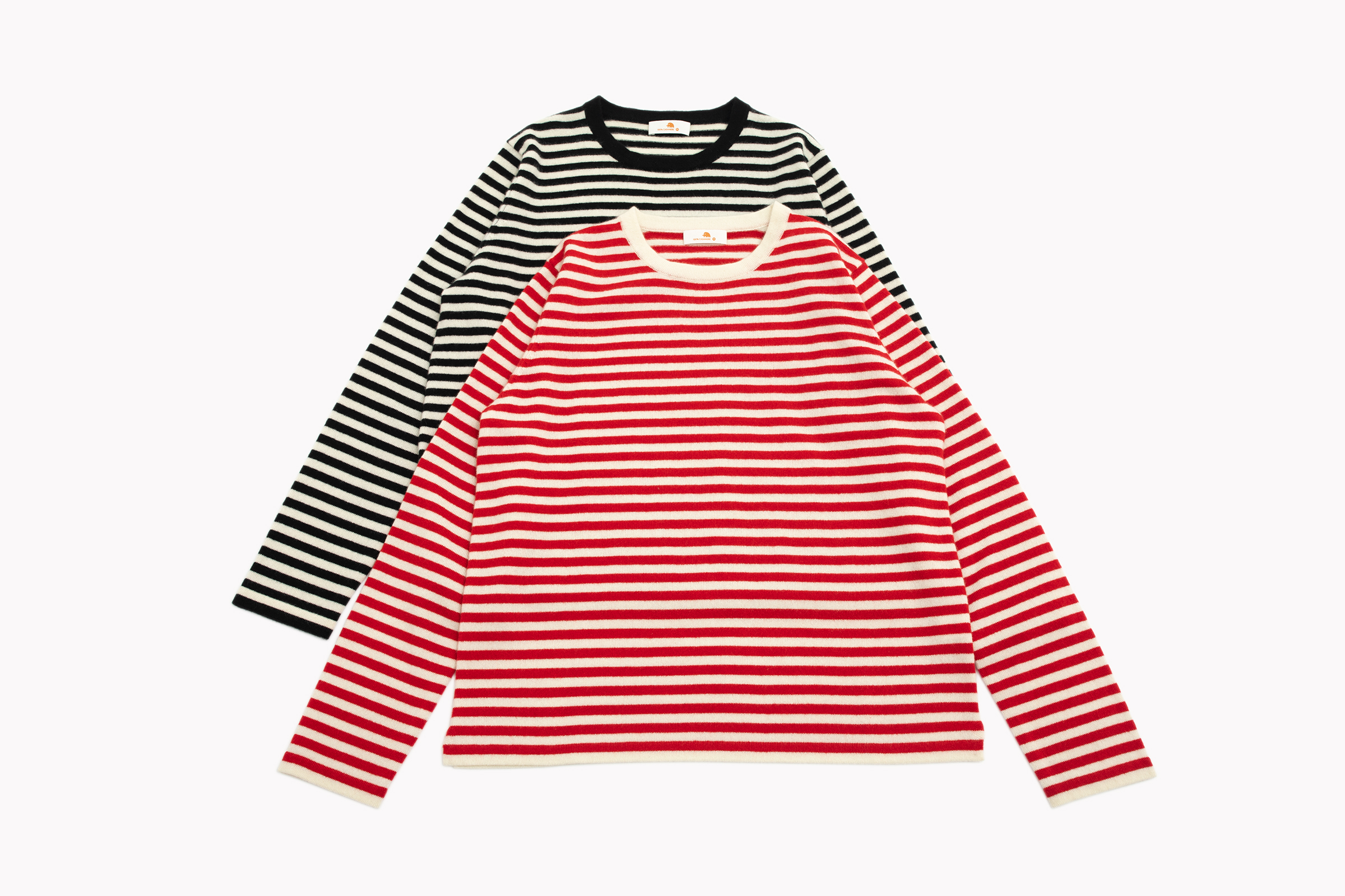 小金象-BABY CASHMERE 100%-女12针小山羊绒经典小圆领条纹套头衫