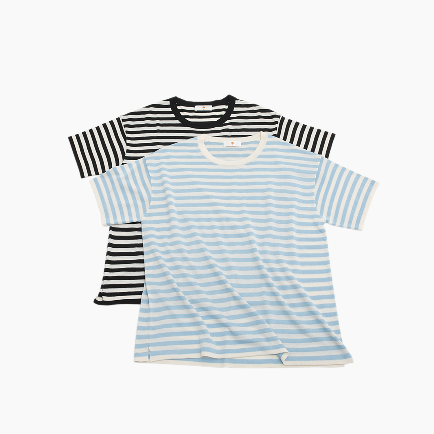 小金象 真丝85% 山羊绒15% -春夏宽松落肩短袖小圆领针织条纹衫