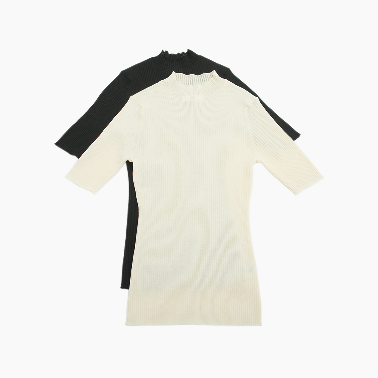 小金象 山羊绒70%真丝30%-春秋轻薄修身半高领短袖针织罗纹套头衫