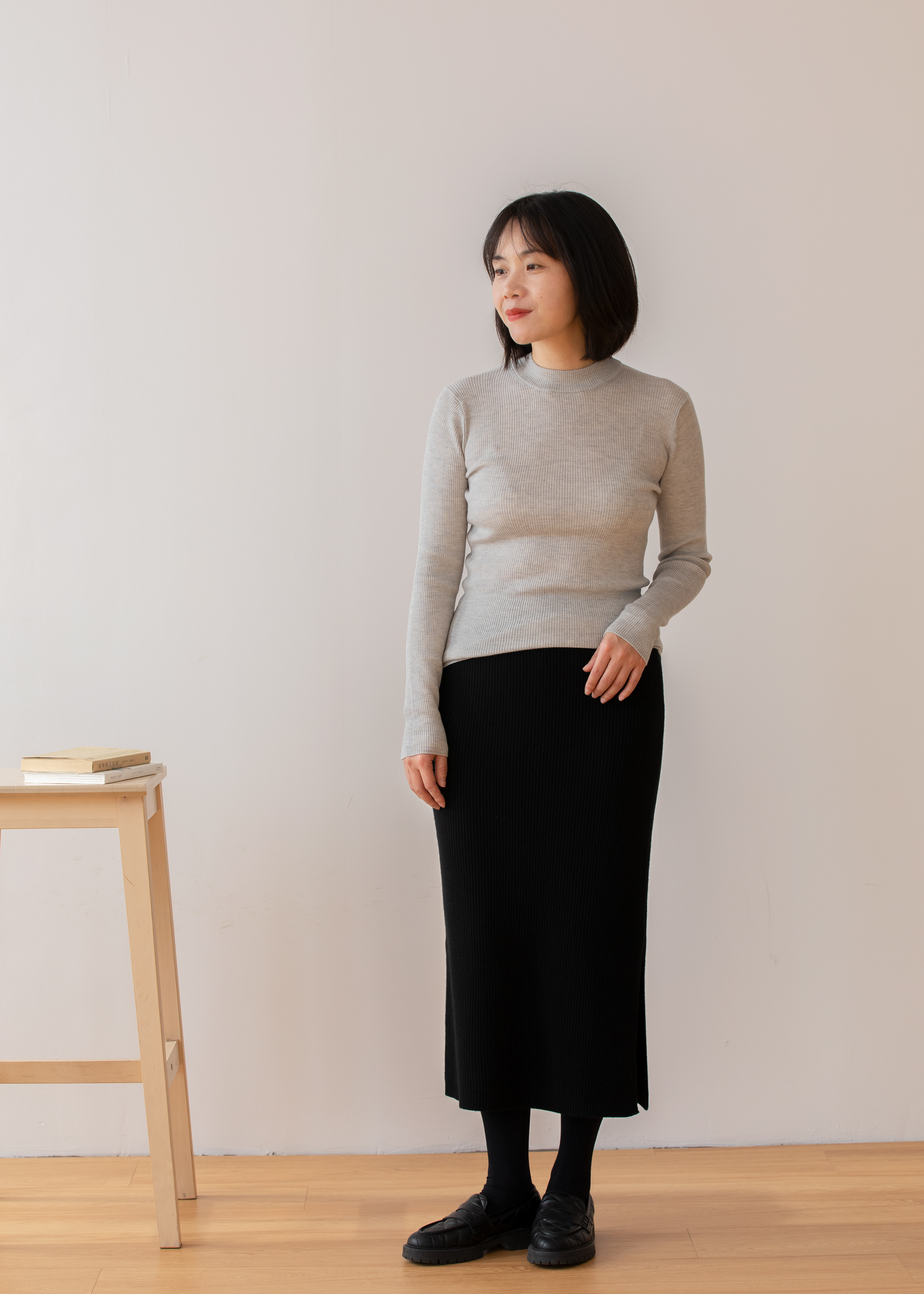 小金象 山羊绒70%真丝30%-保暖轻薄修身针织罗纹半高领长袖打底衫