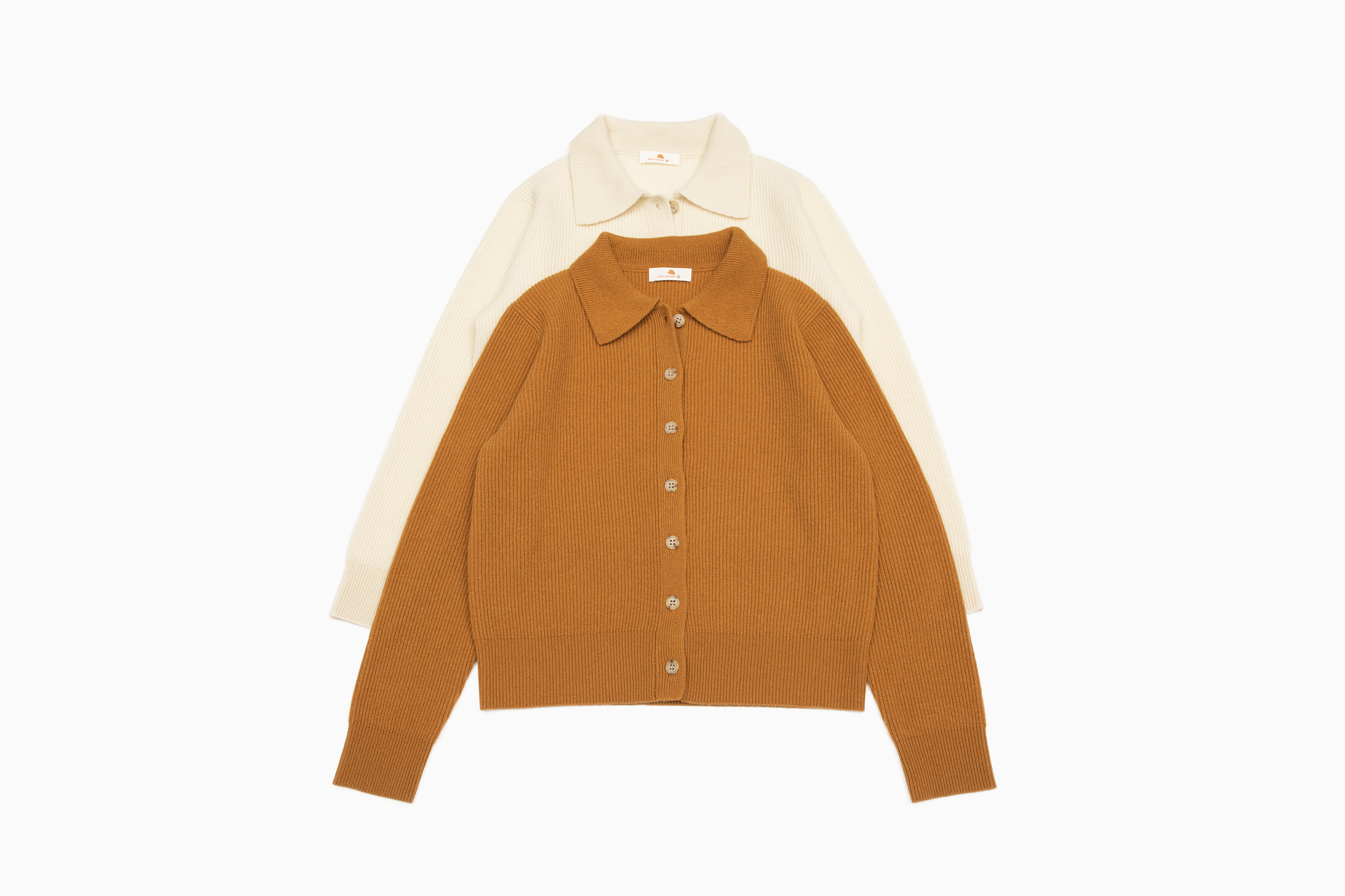 小金象 山羊绒100% 女中厚复古双元宝组织翻领Polo领长袖短款开衫