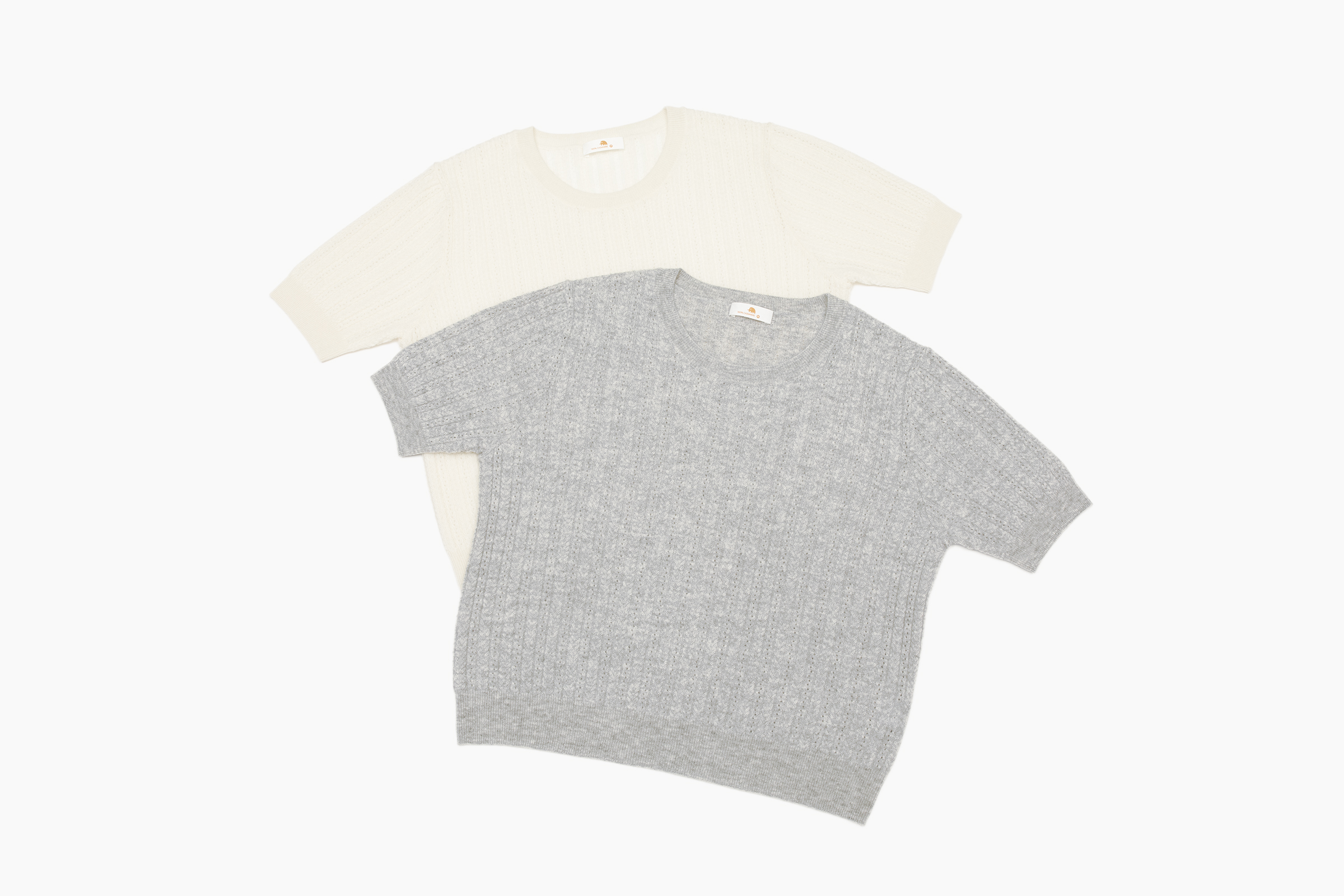 小金象 CASHMERE 100% 女2/36支轻薄镂空麻花小圆领宽松短袖套头