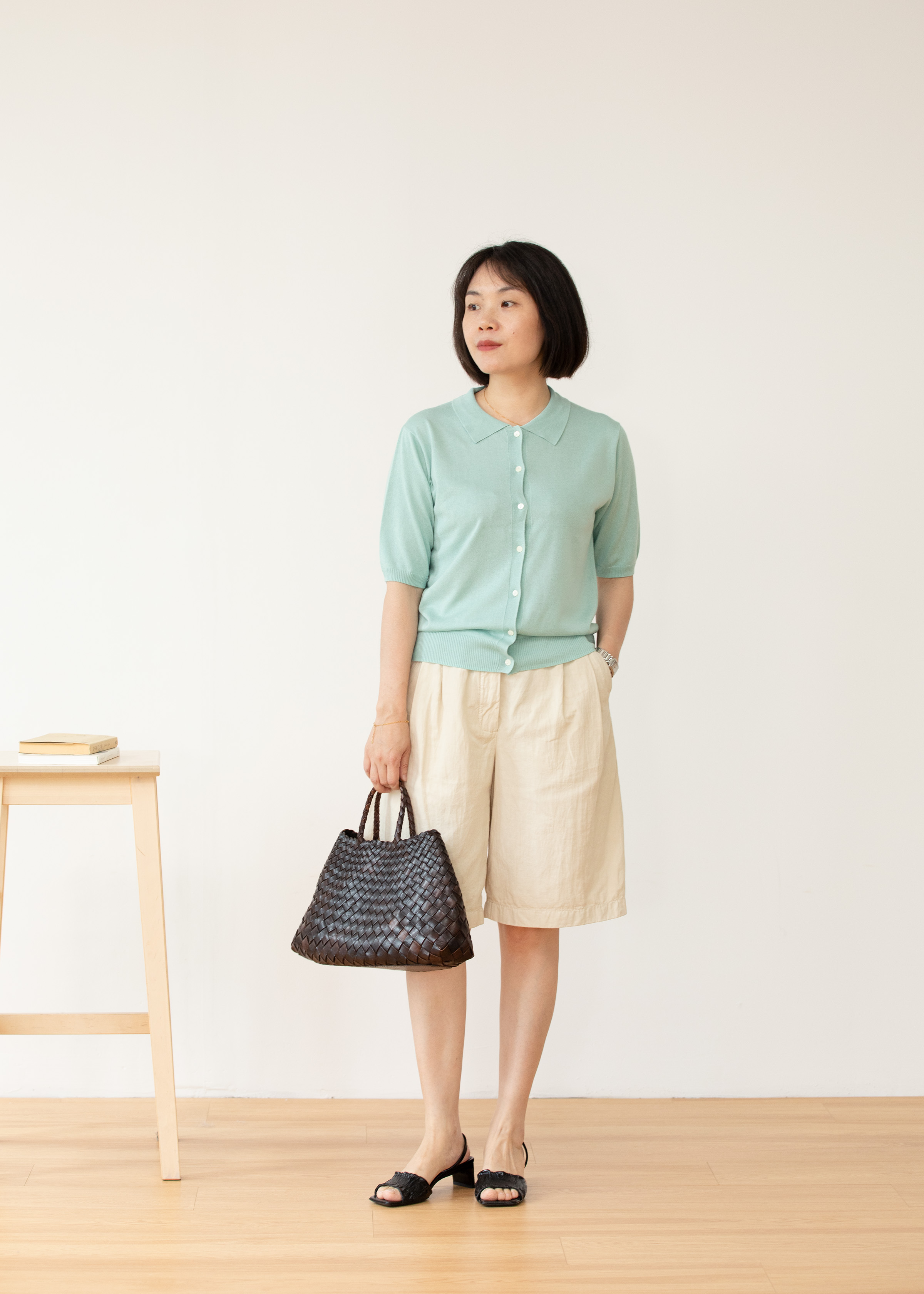 小金象 真丝85% 山羊绒15% 基础通勤春夏宽松小方Polo领短袖开衫