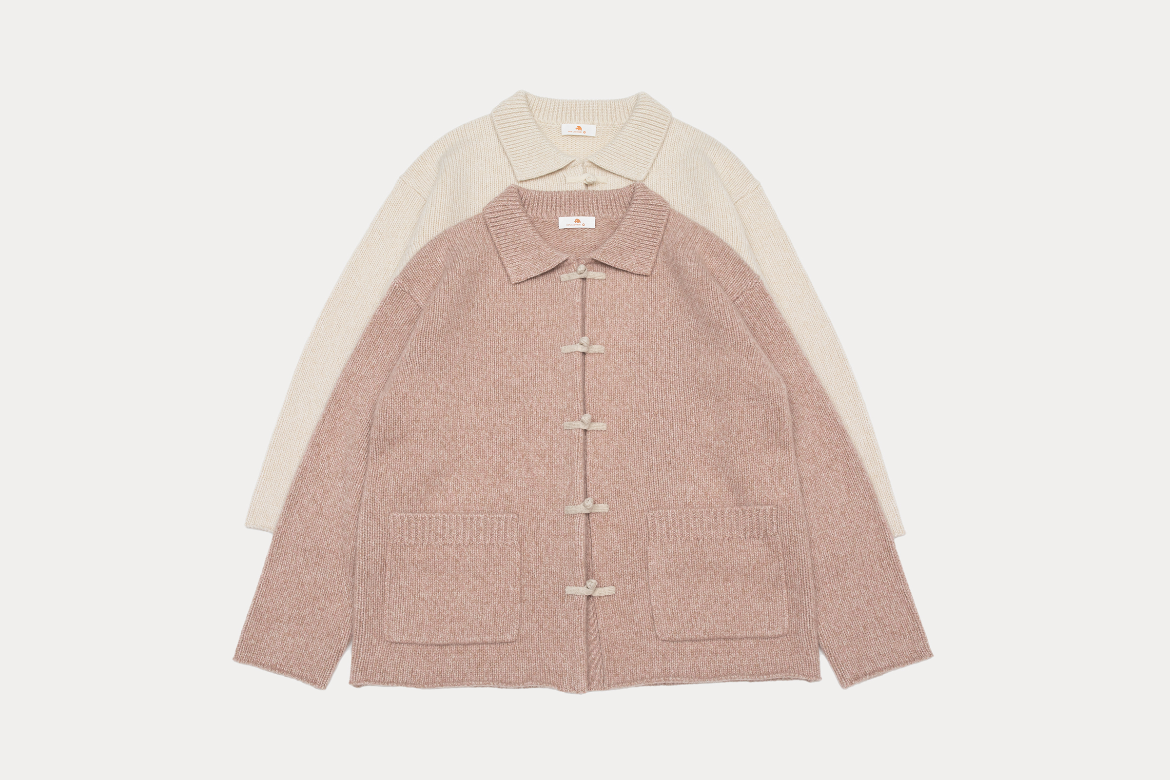 小金象 山羊绒100%新中式优雅女3针国风盘扣翻领宽松落肩长袖开衫