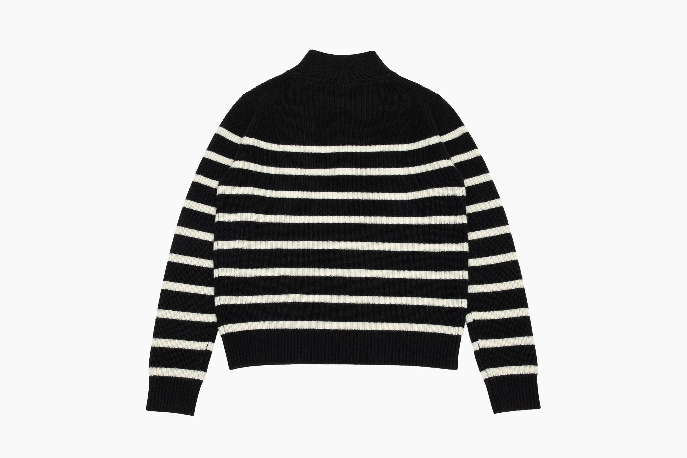 小金象 山羊绒100% 女9针单元宝加厚条纹半高拉链立领长袖套头衫