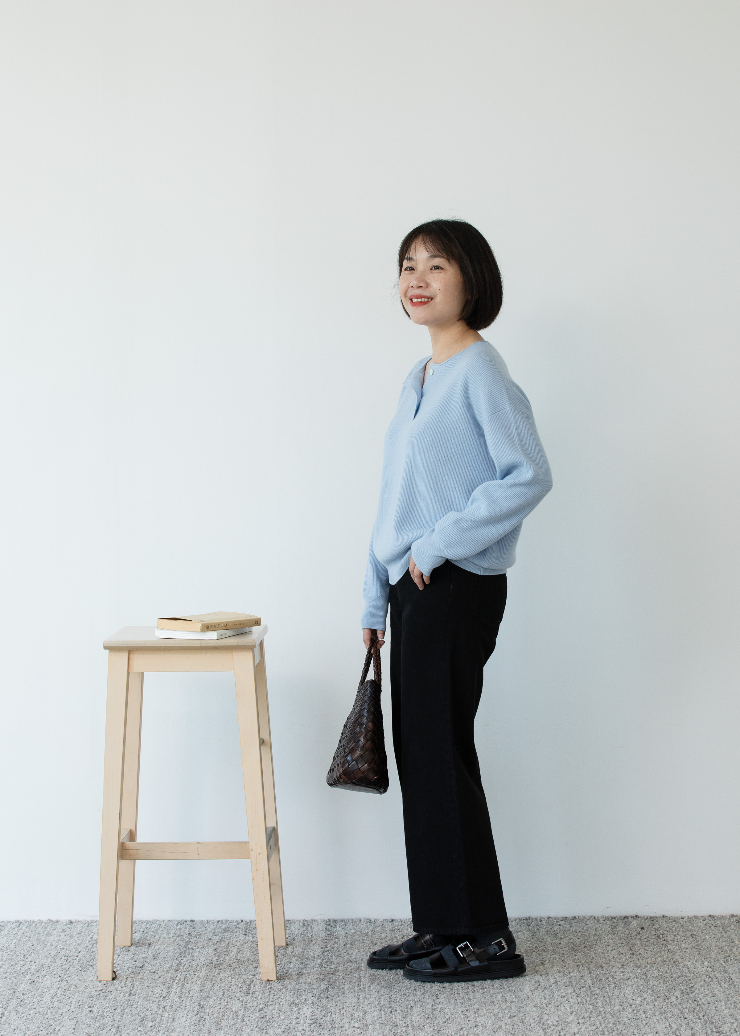 小金象 山羊绒 100% 女14针2/36支双元宝复古亨利领落肩袖套头衫