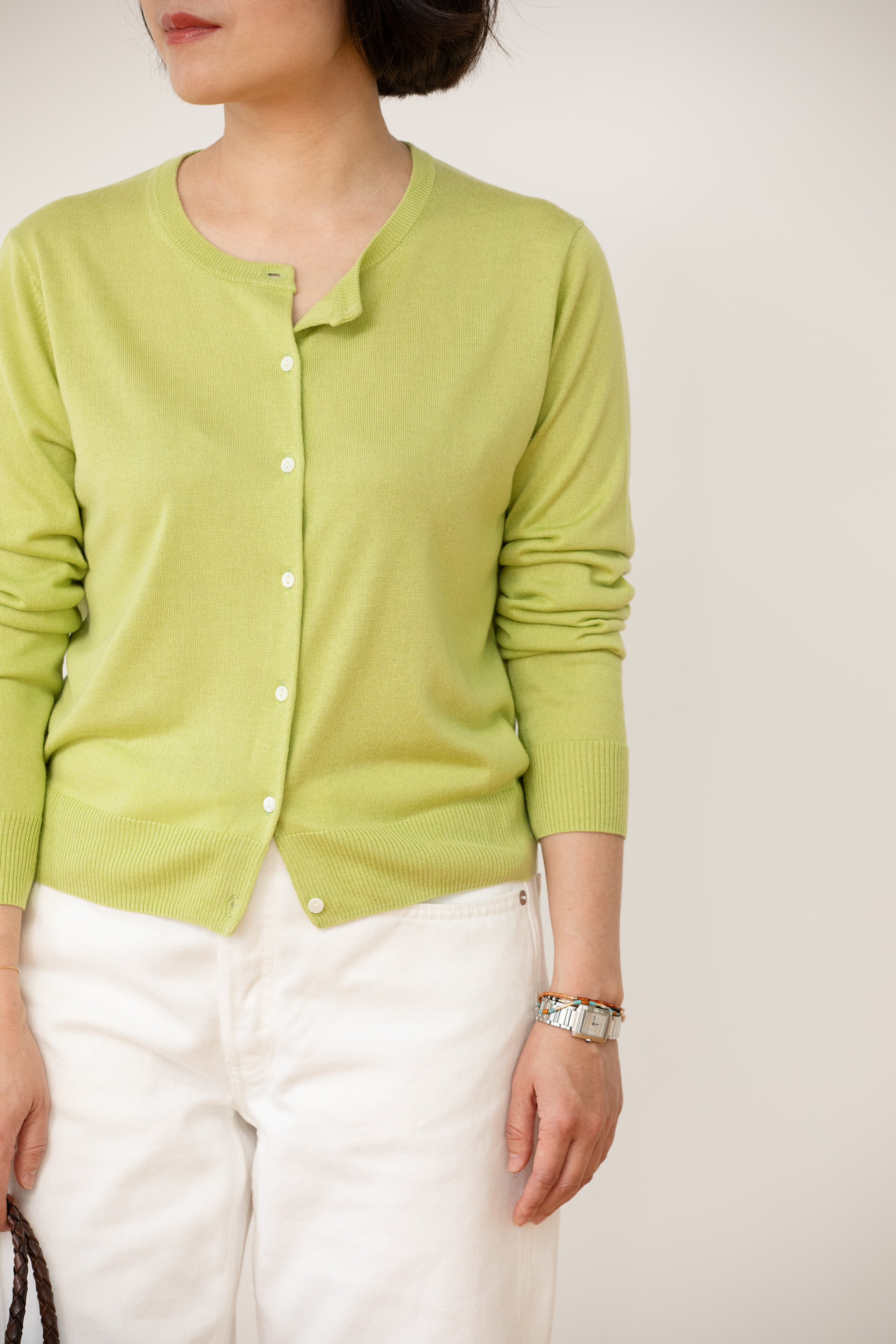 小金象 真丝85%山羊绒15% 春夏轻薄经典基础通勤短款圆领长袖开衫