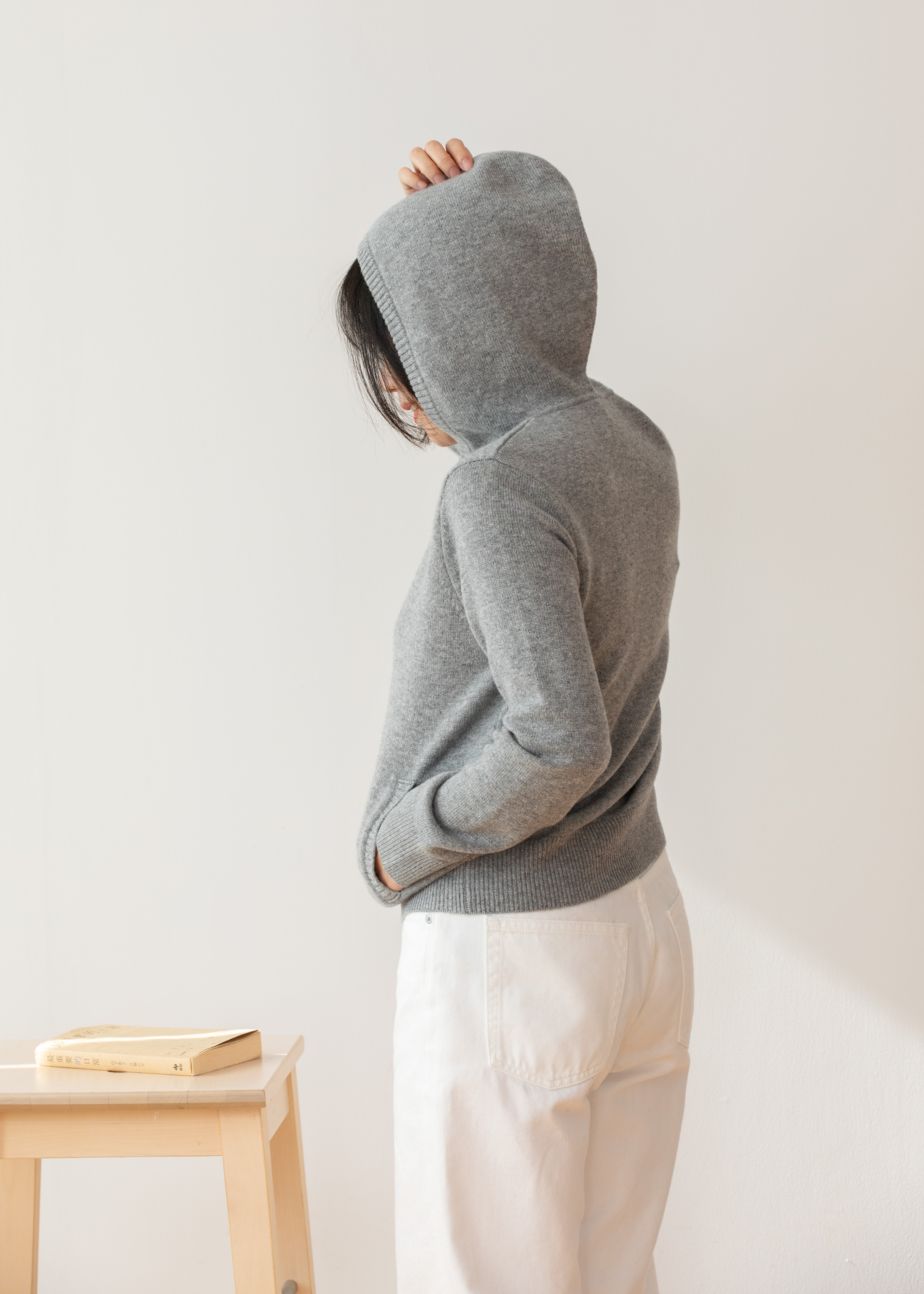 小金象 山羊绒100% 女9针中厚加密拉链开衫帽衫zip-up hoodie