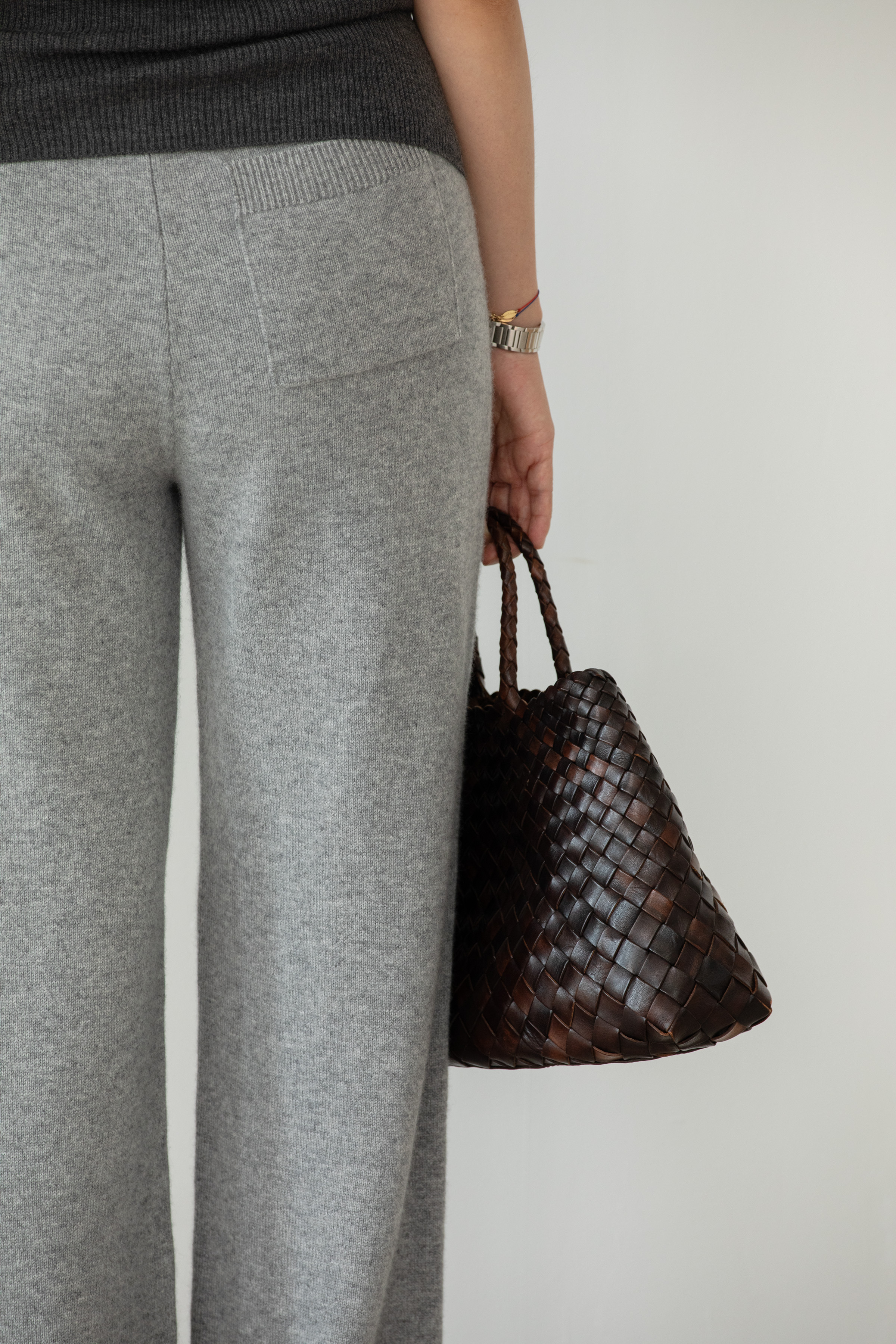 小金象 CASHMERE 100% 女9针加密中厚休闲通勤松紧腰直筒口袋长裤