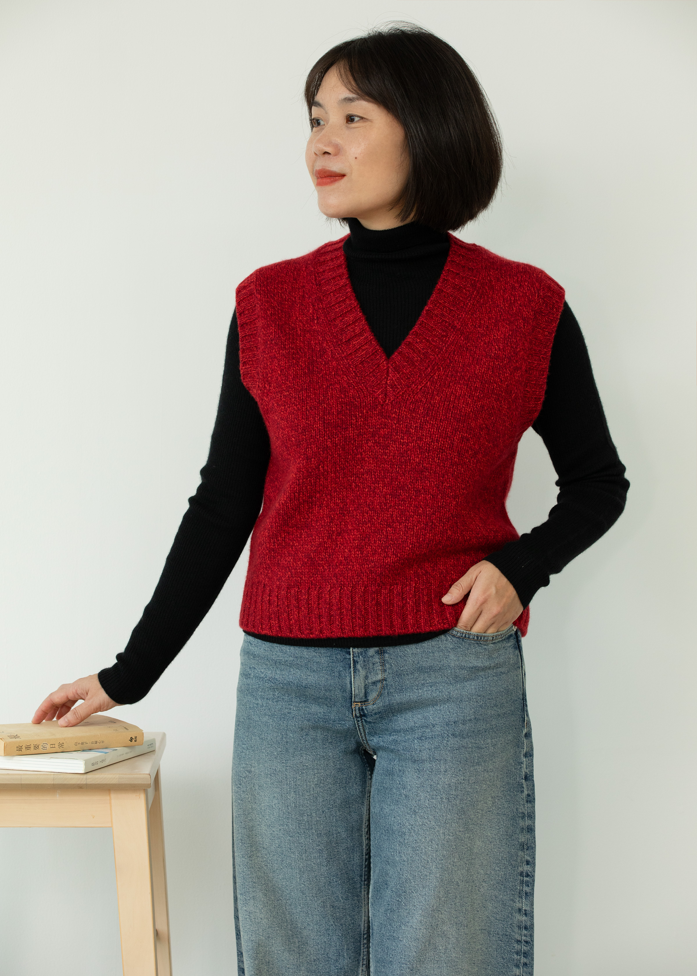 小金象山羊绒100% 女3针6股26支花纱加厚短款保暖通勤V领套头背心