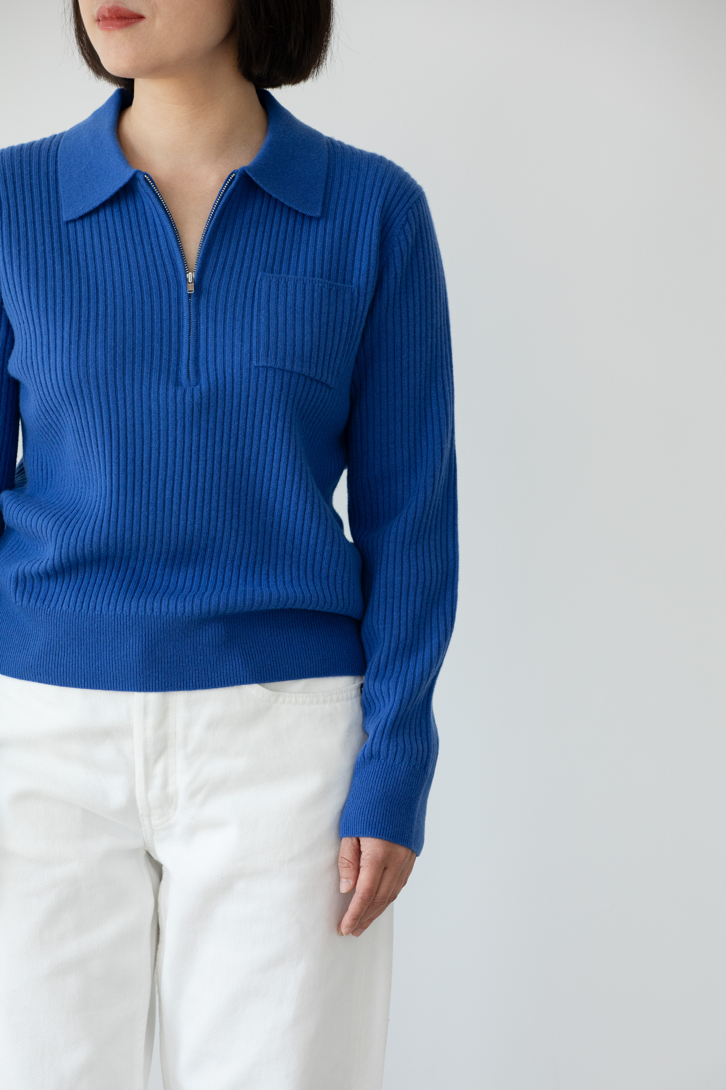 小金象BABY CASHMERE100% 女12针拉链半开Polo翻领罗纹长袖套头衫