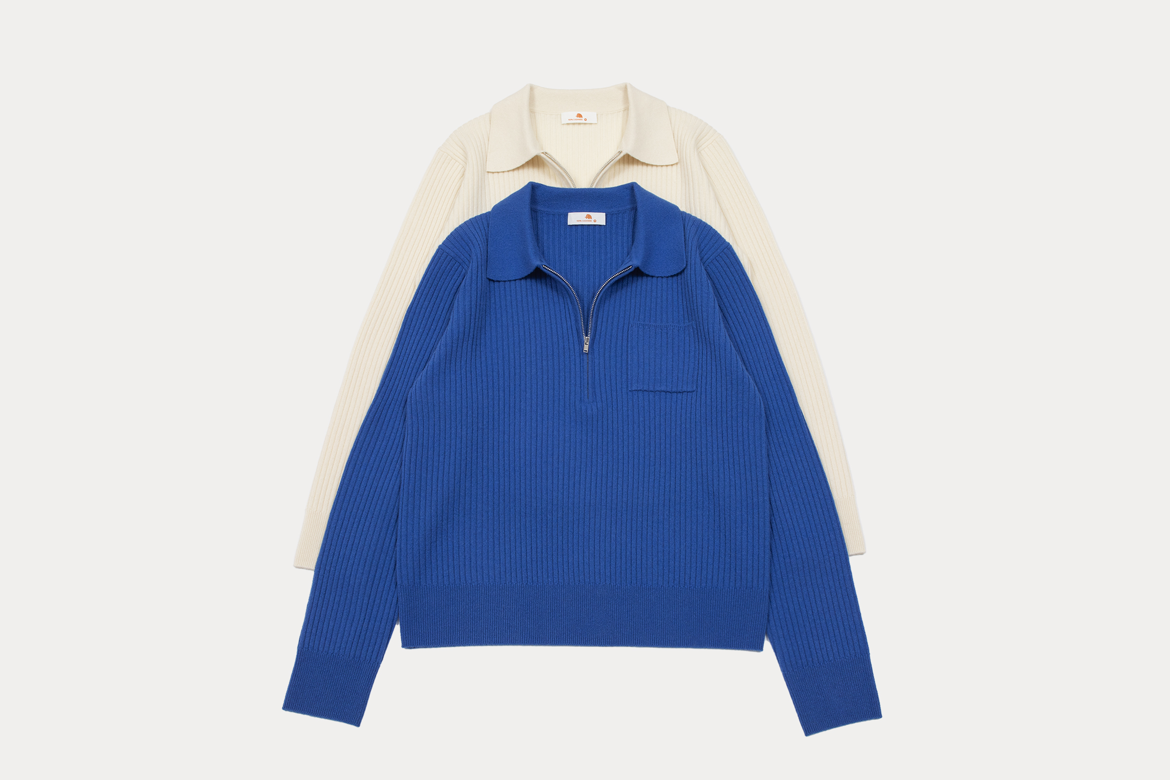 小金象BABY CASHMERE100% 女12针拉链半开Polo翻领罗纹长袖套头衫