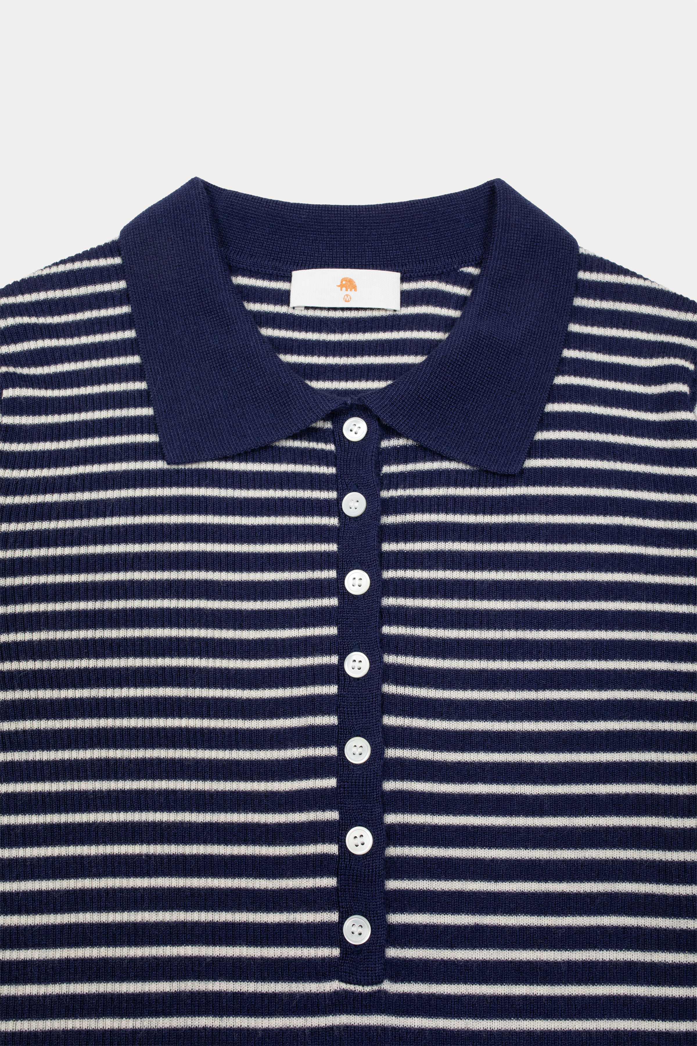 小金象 山羊绒70%真丝30% 春秋Polo领条纹半开门襟修身收腰套头衫