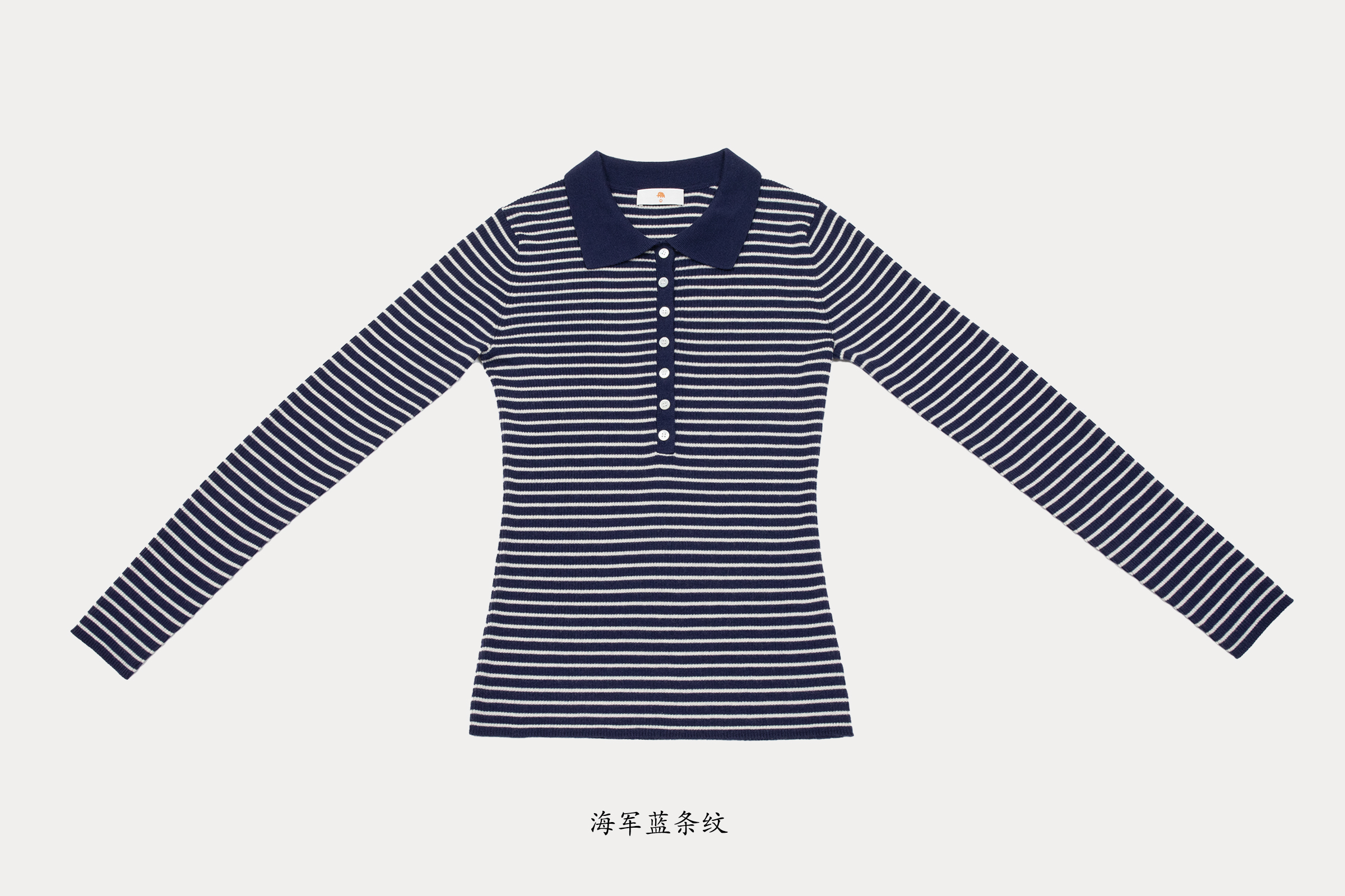 小金象 山羊绒70%真丝30% 春秋Polo领条纹半开门襟修身收腰套头衫