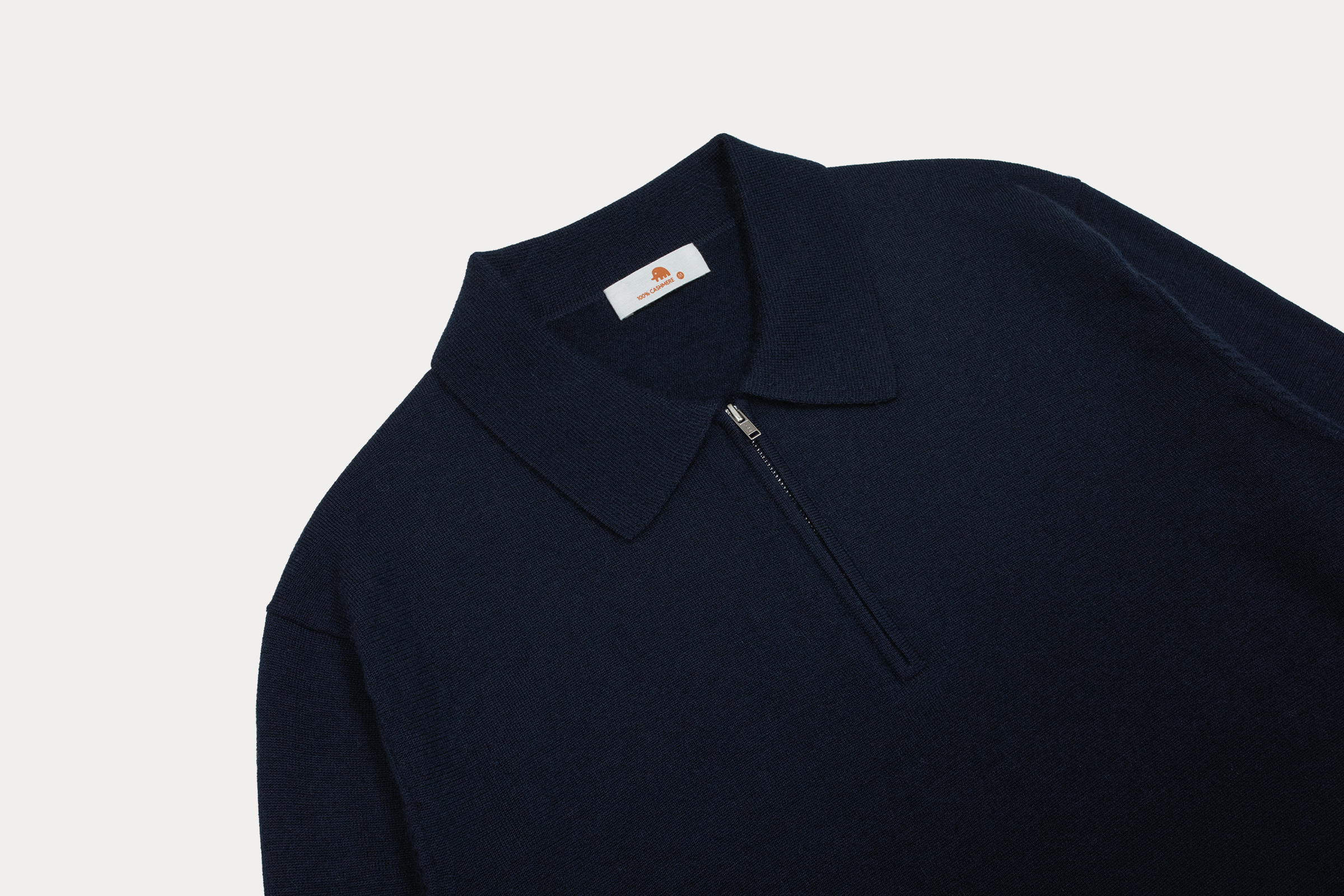 小金象 山羊绒100% 男春秋精纺2/60支2根纱拉链半开Polo领套头衫