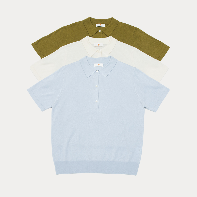 小金象 真丝85%山羊绒15% 女春夏休闲通勤纽扣Polo领短袖套头衫