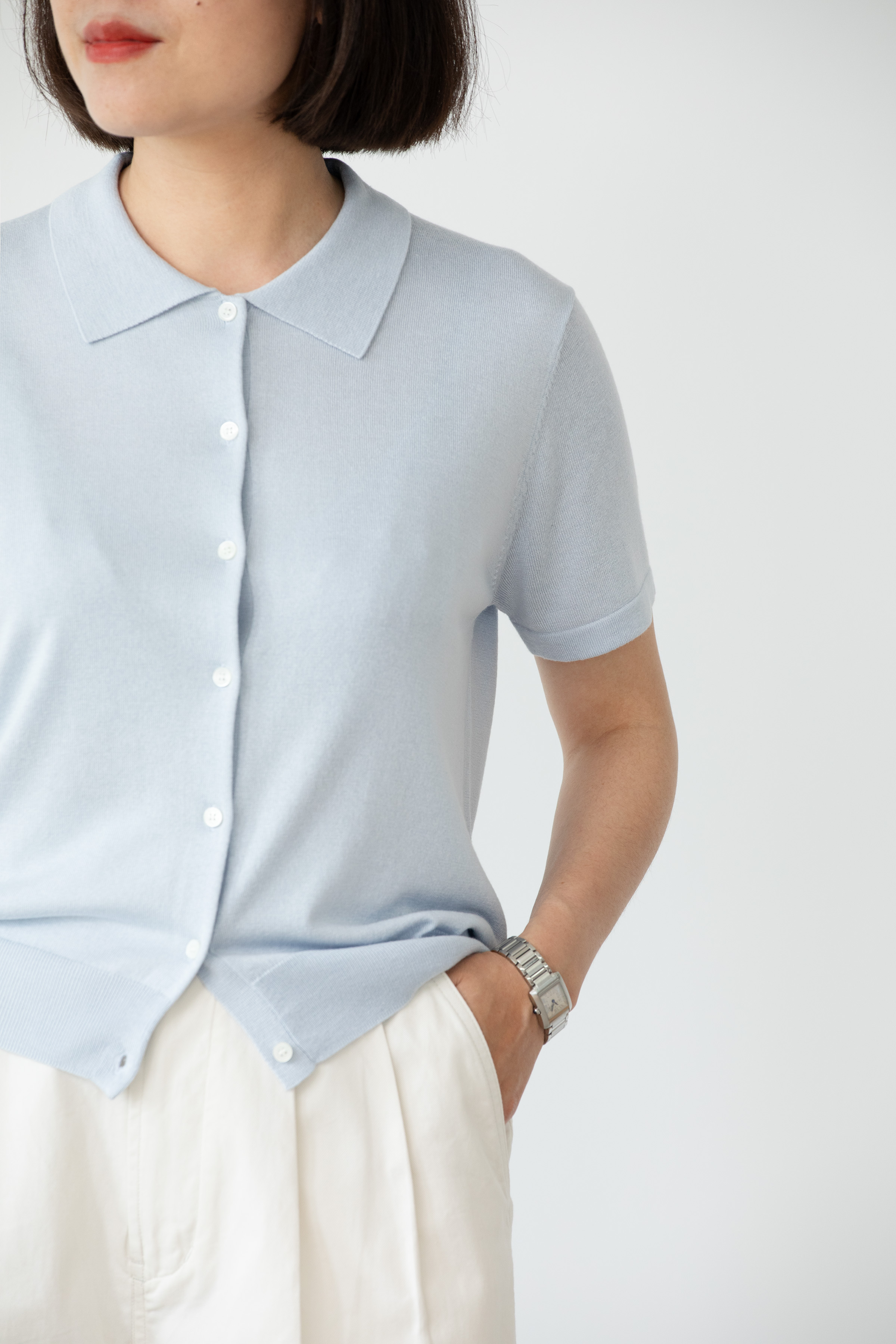 小金象 真丝85%山羊绒15% 女春夏质朴自然Polo翻领针织短袖开衫