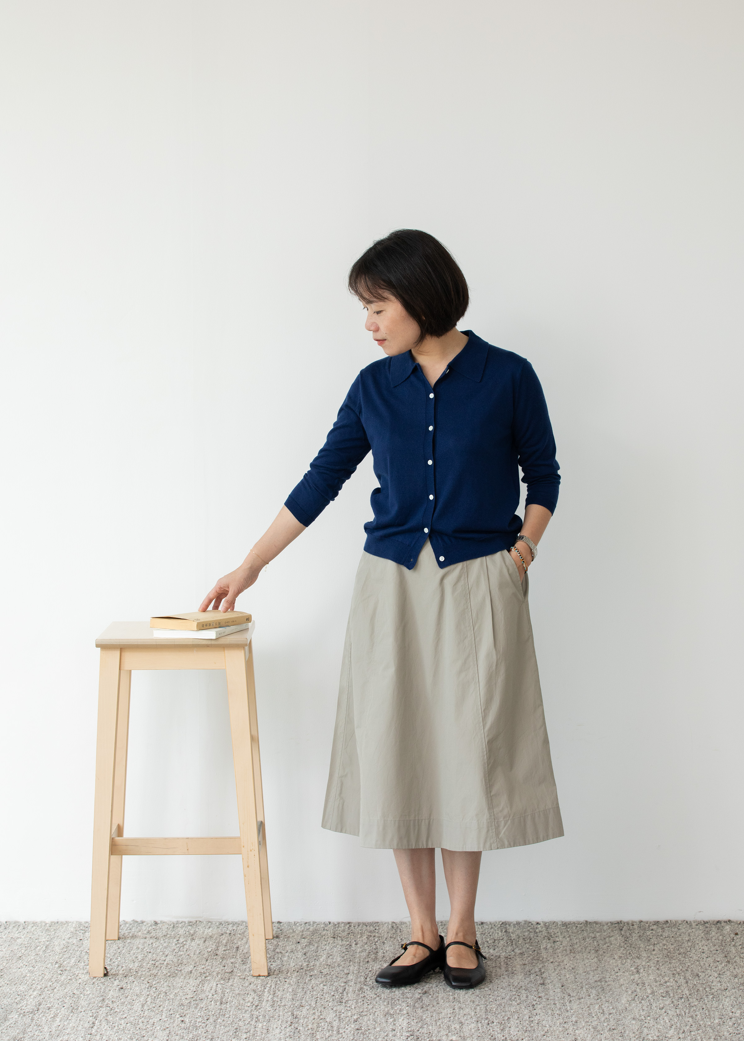 小金象 真丝85%山羊绒15%女春夏轻薄日常通勤POLO翻领七分袖开衫