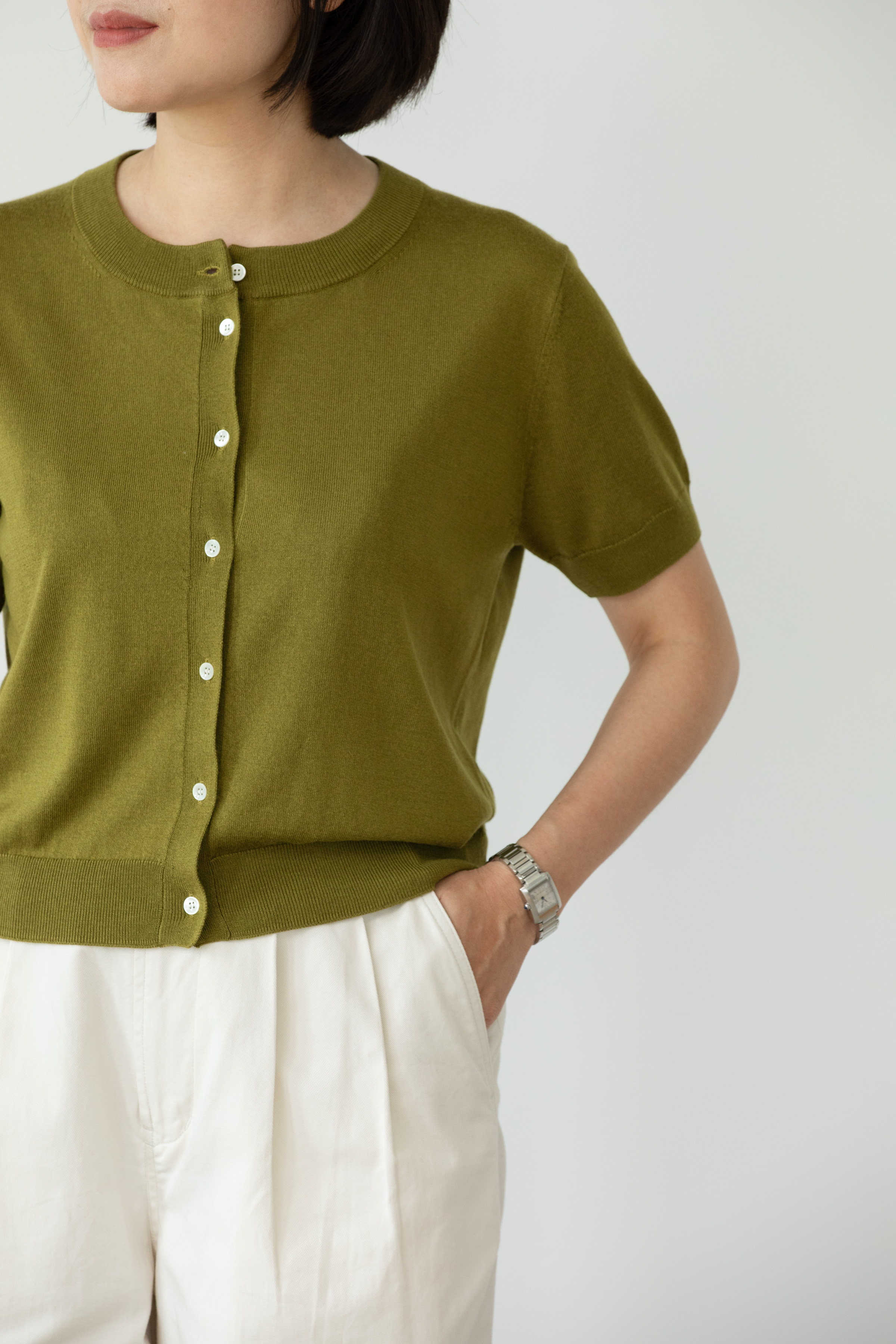 小金象 真丝85% 山羊绒15% 女春夏轻薄基础通勤圆领针织短袖开衫