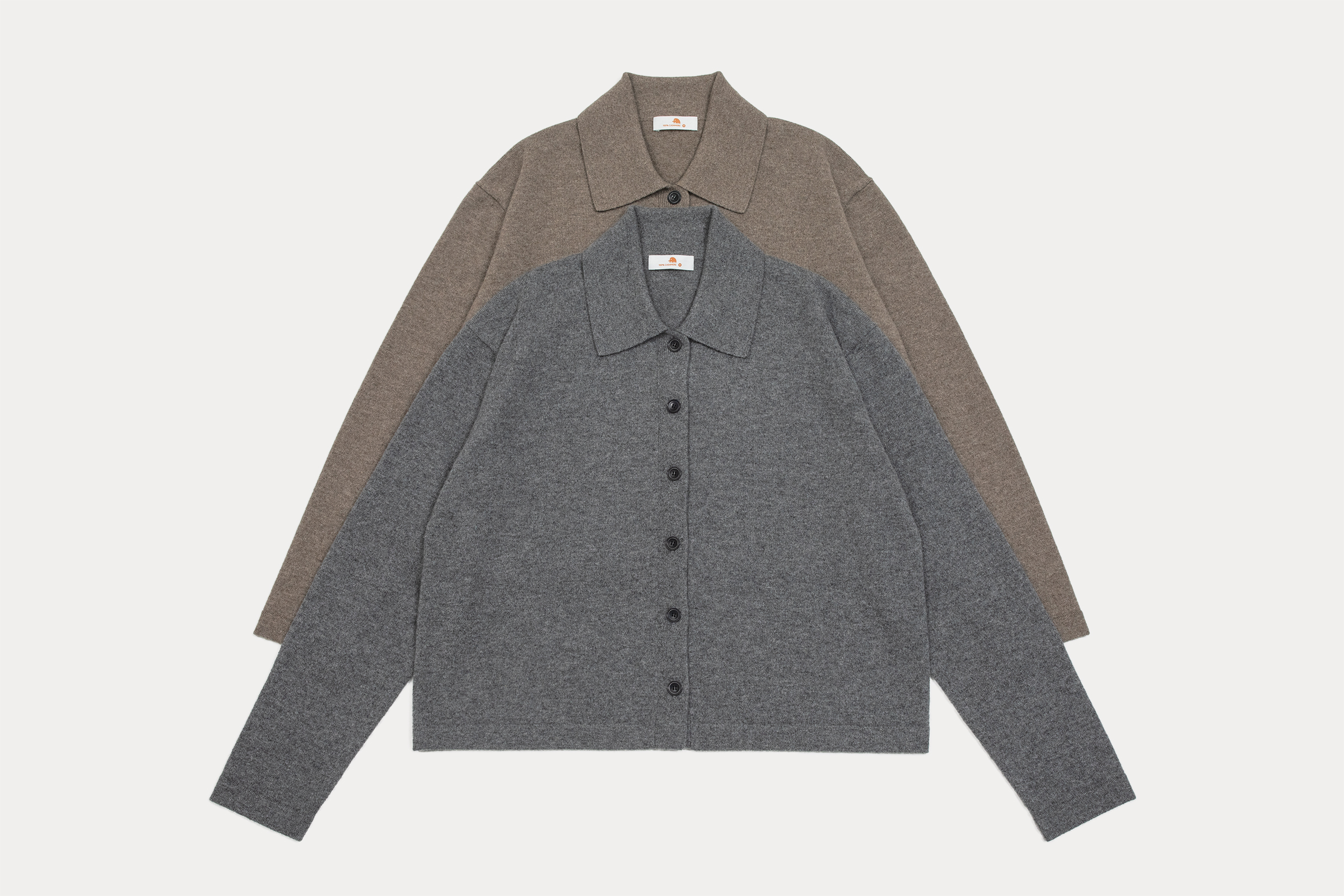 小金象 山羊绒100% 女12针薄款宽松微落肩复古Polo翻领长袖短开衫