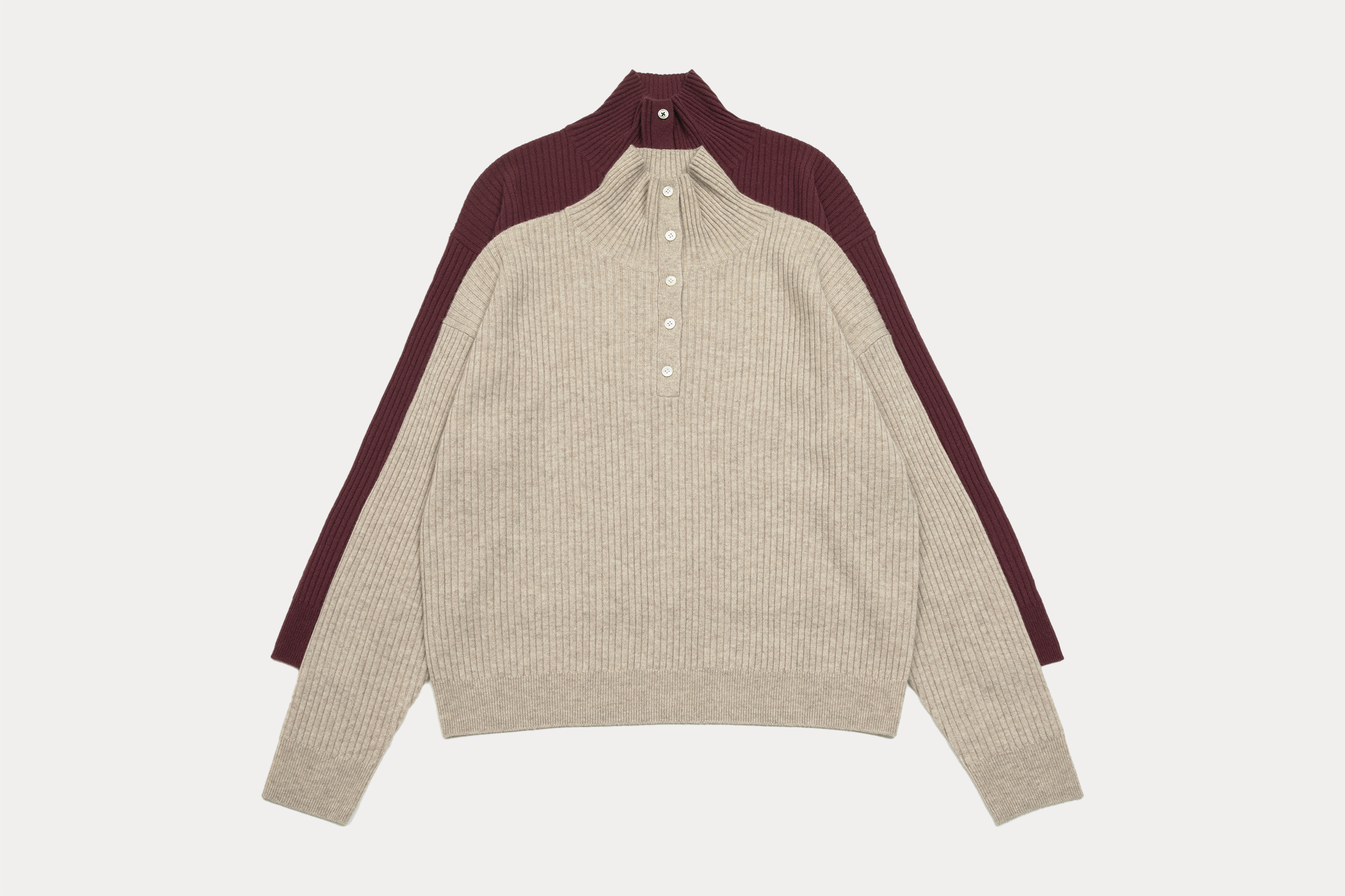 小金象 BABY CASHMERE100%女12针罗纹纽扣半开半高领落肩袖套头衫