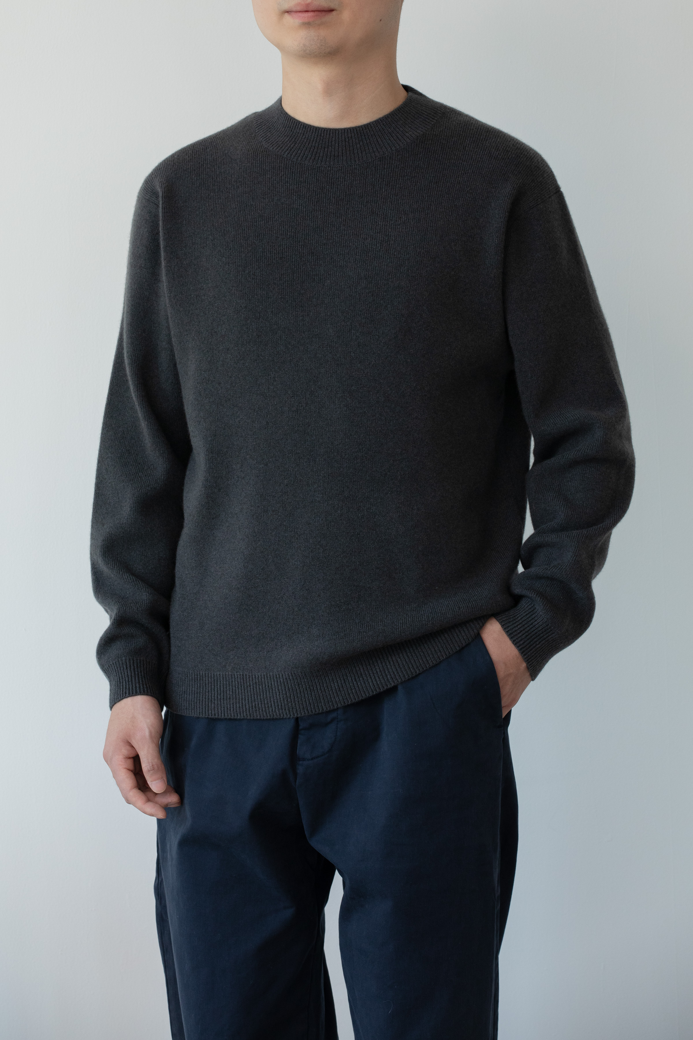 小金象 山羊绒100% 男中厚四平组织休闲通勤半高领宽松长袖套头衫