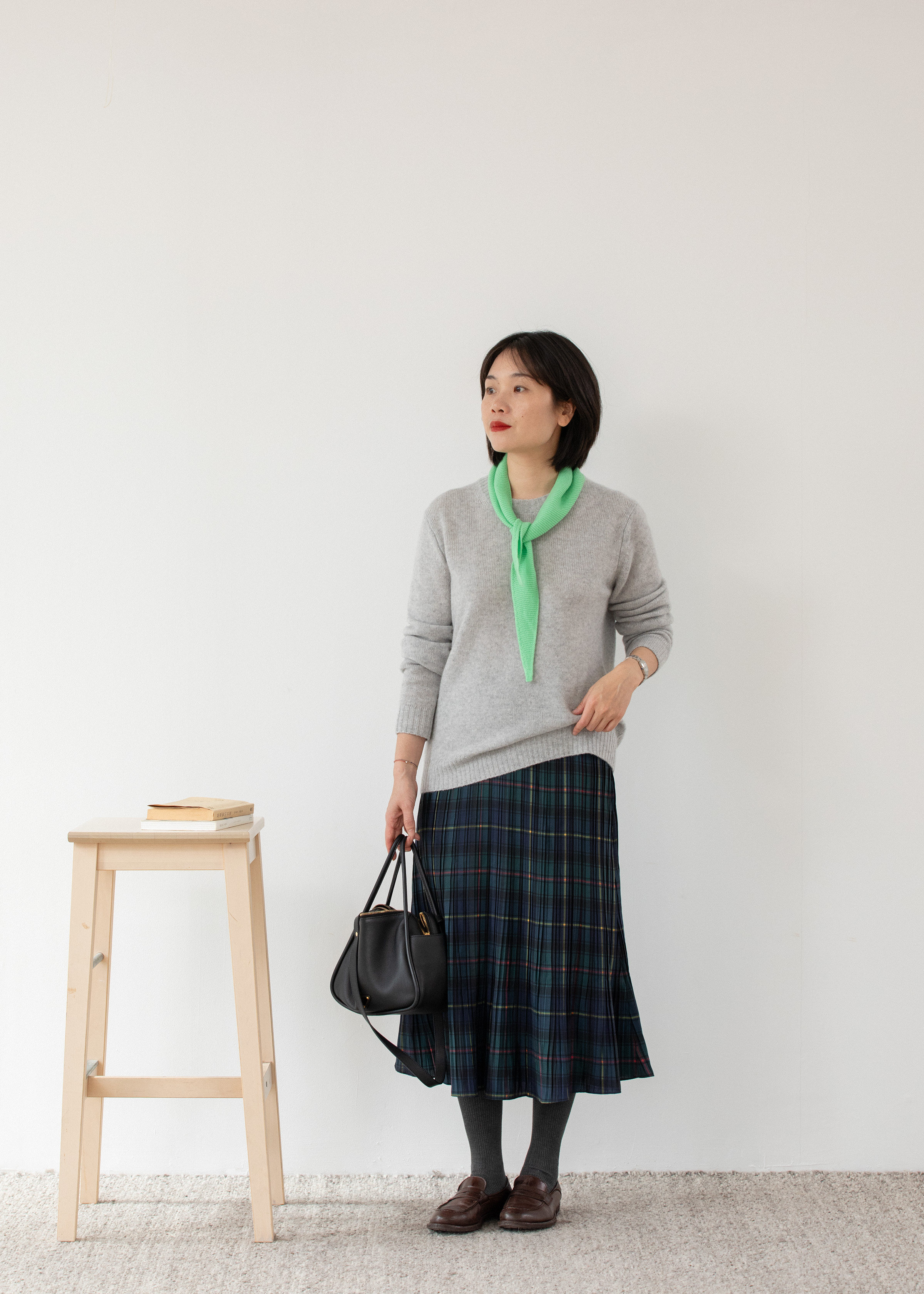 女款5针3根水溶羊绒圆领套头衫