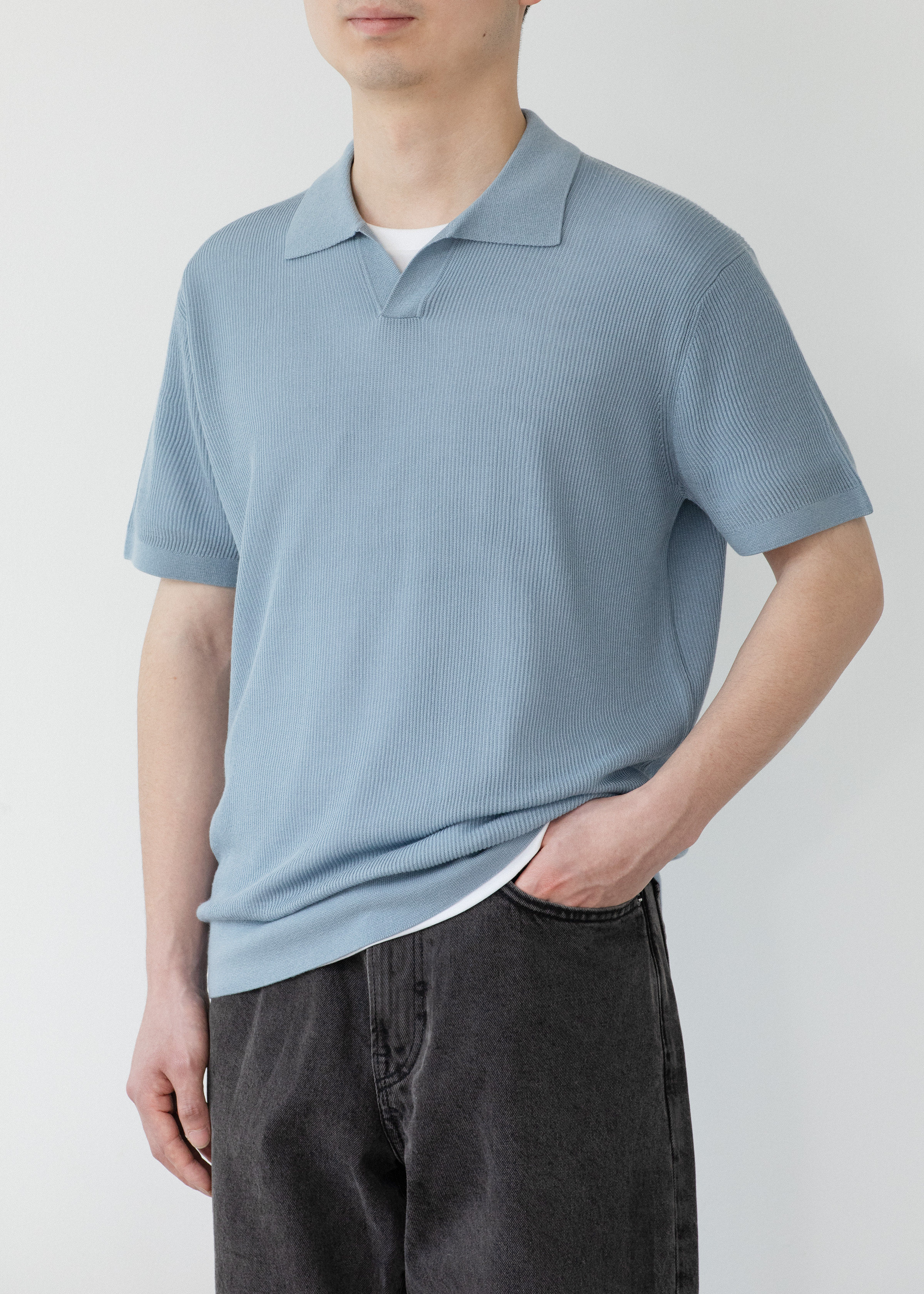 男款16针8515半开Polo领短袖套头衫