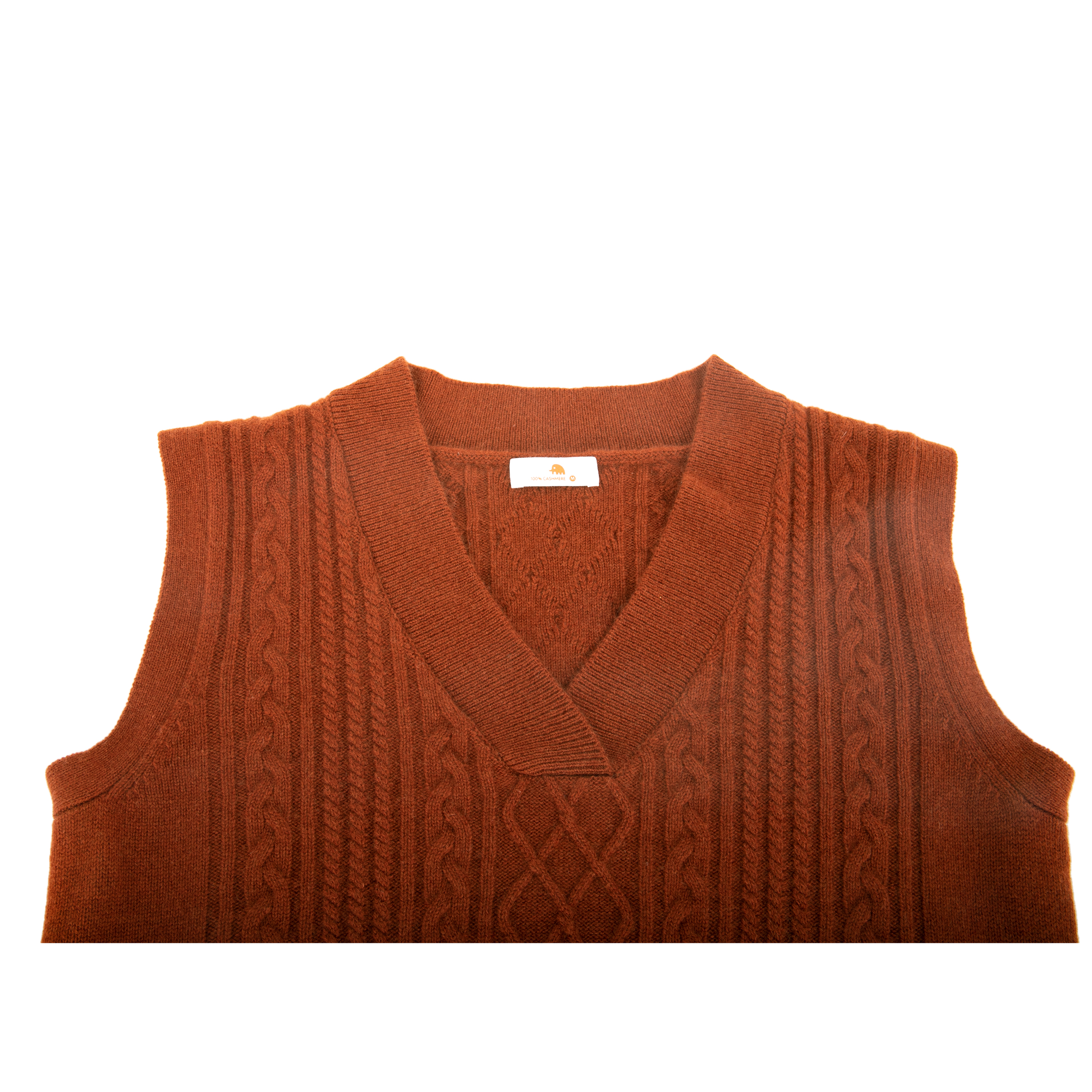 小金象 - 山羊绒100% 女9针中厚V领复古麻花针织背心马甲 康赛妮