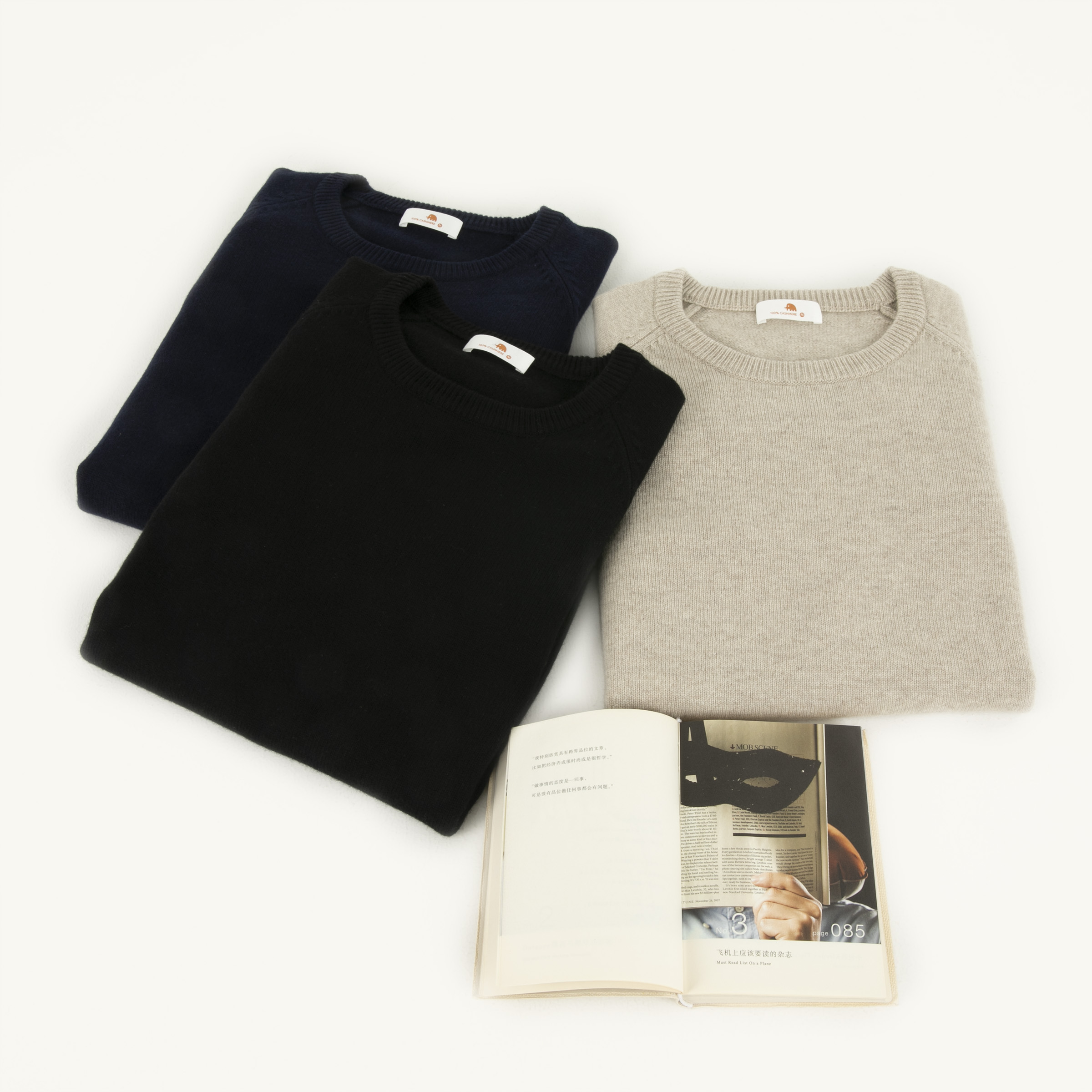 小金象 BABY CASHMERE 100% - 9针男士经典插肩袖圆领套头羊绒衫