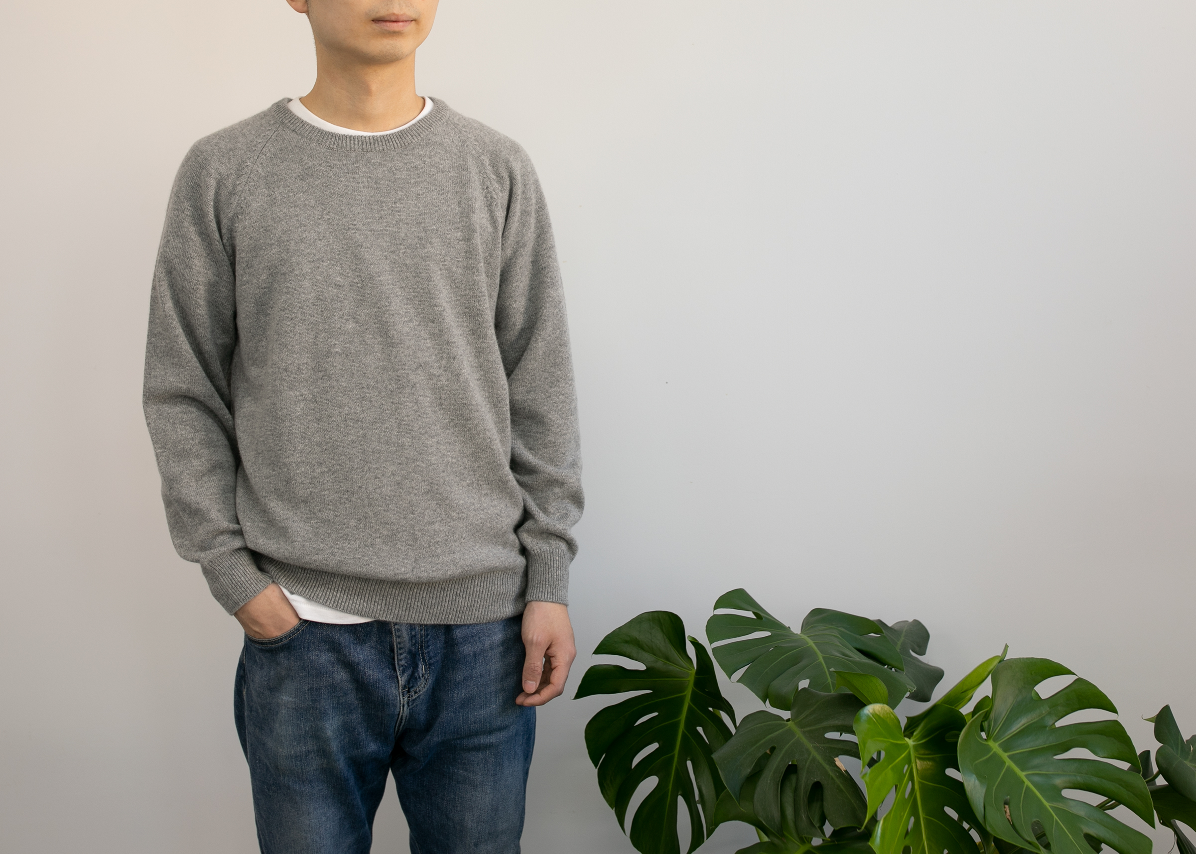 小金象 BABY CASHMERE 100% - 9针男士经典插肩袖圆领套头羊绒衫