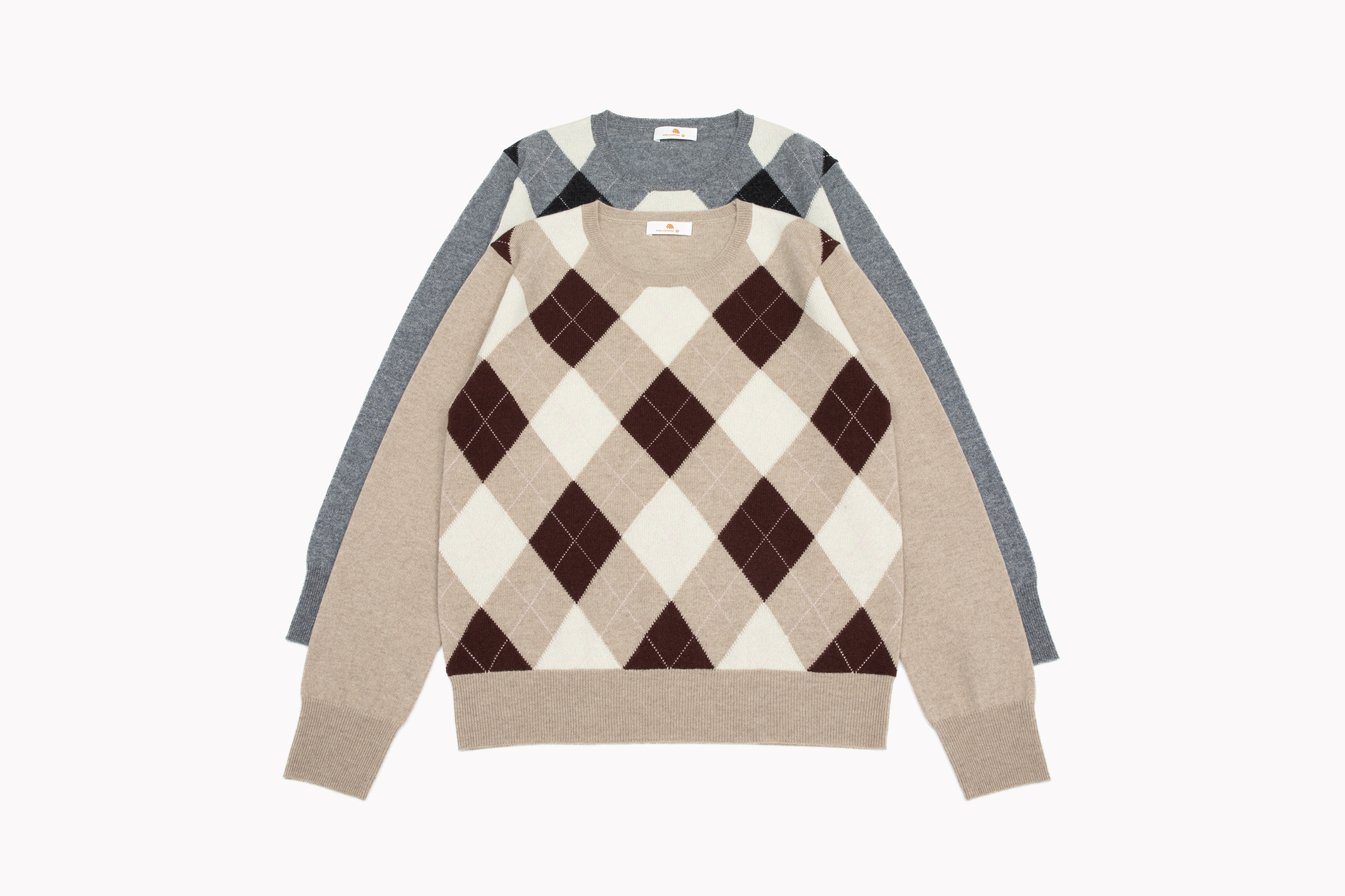 小金象 CASHMERE 100% 经典复古菱格 女12针V领/圆领长袖套头衫