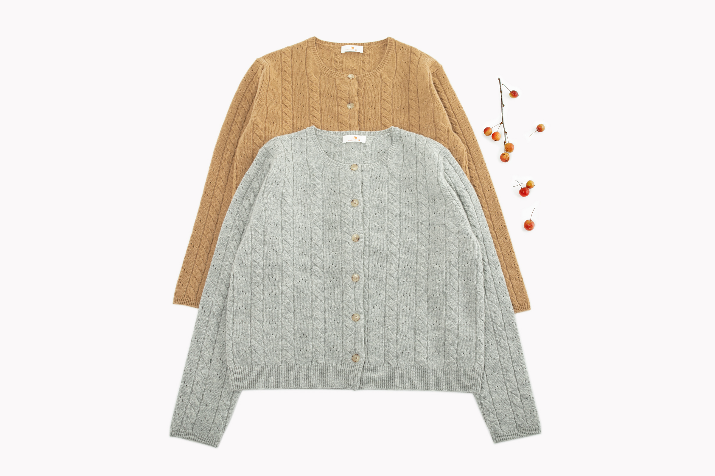 小金象 山羊绒100% -女9针中厚经典麻花镂空圆领短款宽松长袖开衫