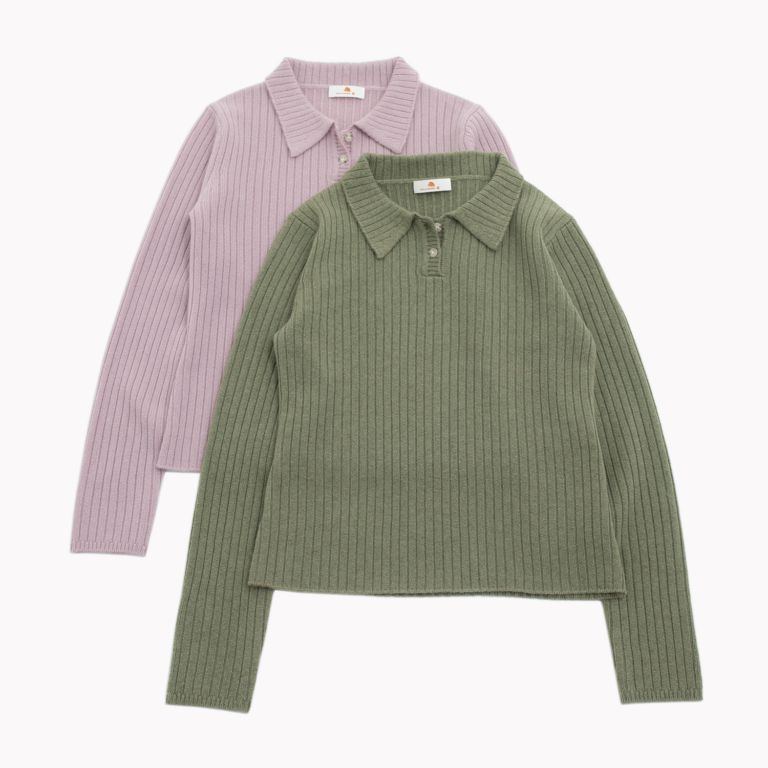 小金象 山羊绒100% - 植物染色羊绒 女7针中厚修身收腰坑条Polo领