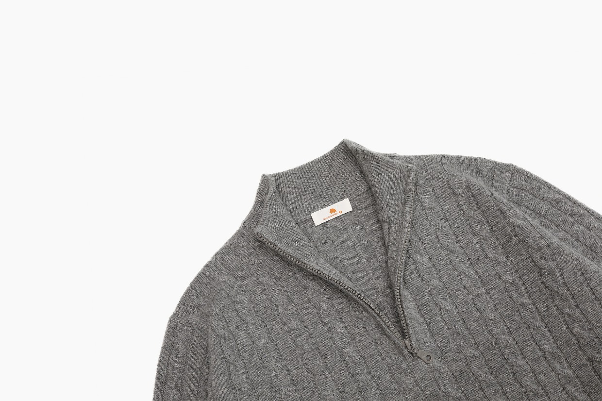 小金象 山羊绒100% 男秋冬经典麻花半高拉链竖领针织长袖套头衫