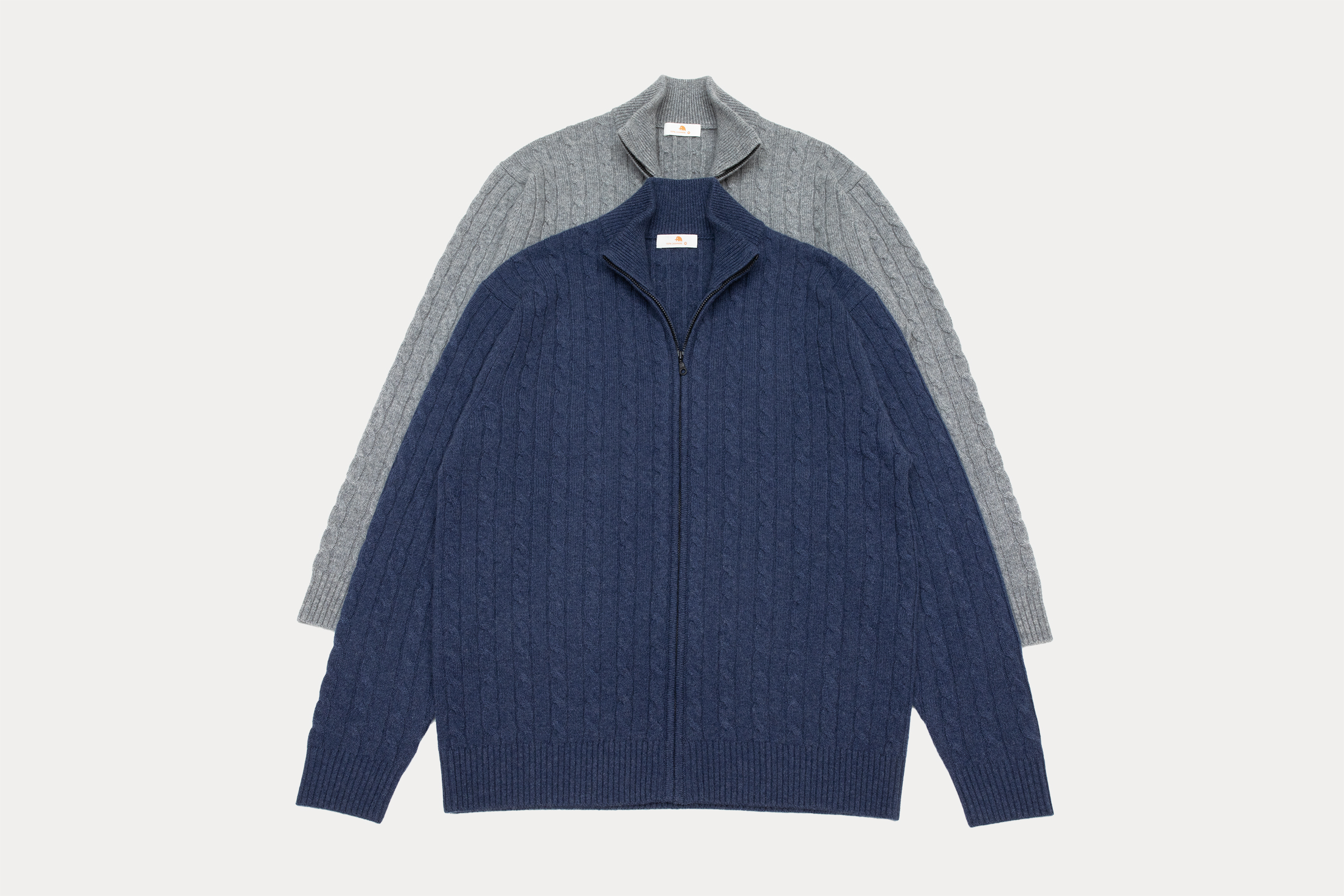 小金象 山羊绒100% 男秋冬9针加密经典麻花半高竖领拉链开衫外套