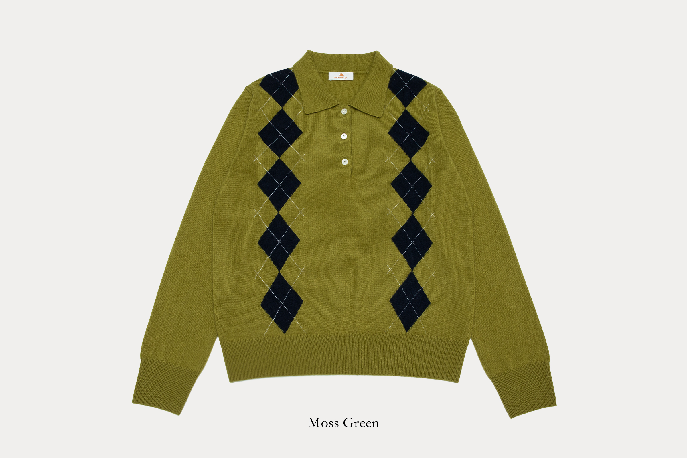 小金象 山羊绒100% 女12针薄款菱形格Polo领纽扣半开门襟长袖套衫