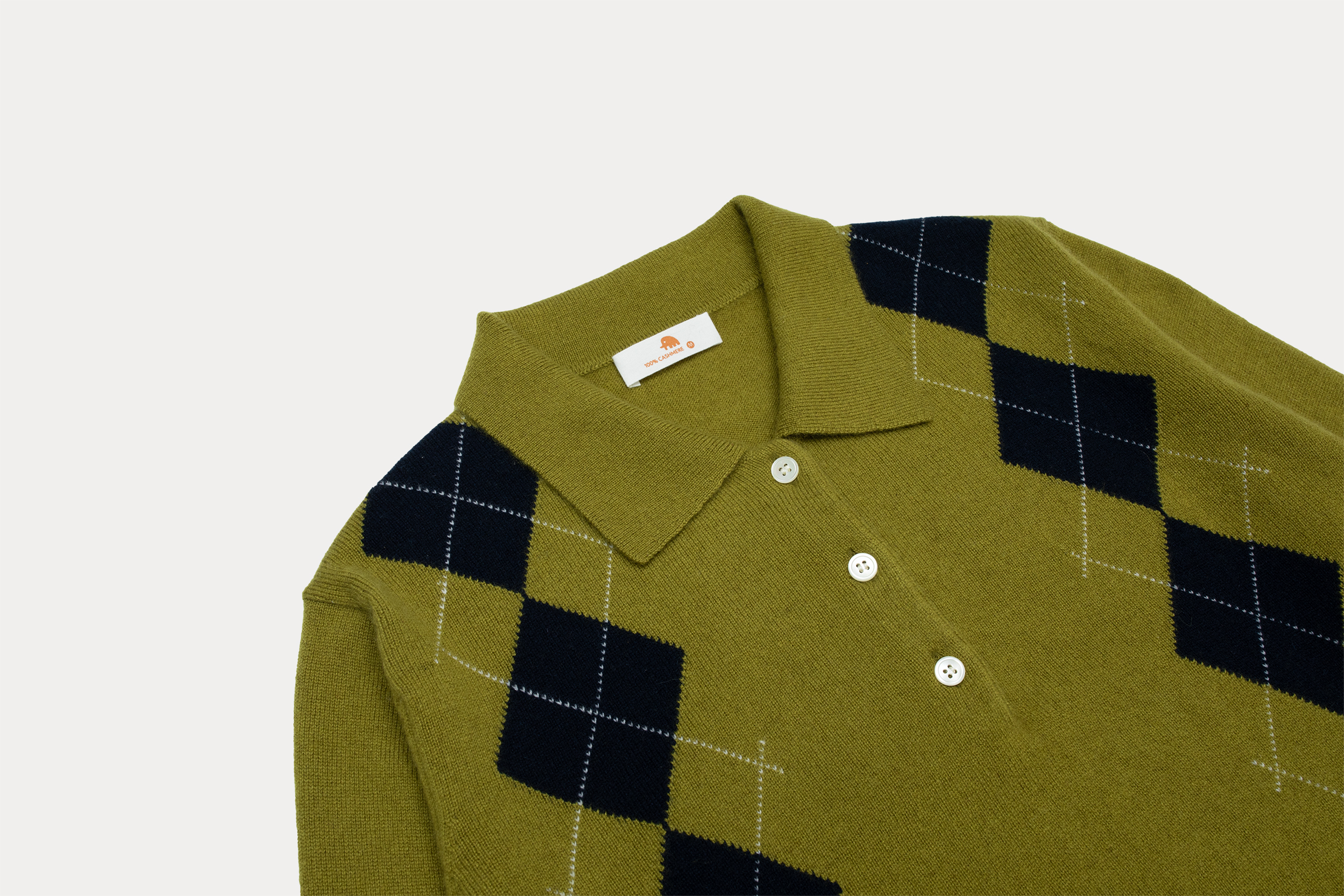 小金象 山羊绒100% 女12针薄款菱形格Polo领纽扣半开门襟长袖套衫